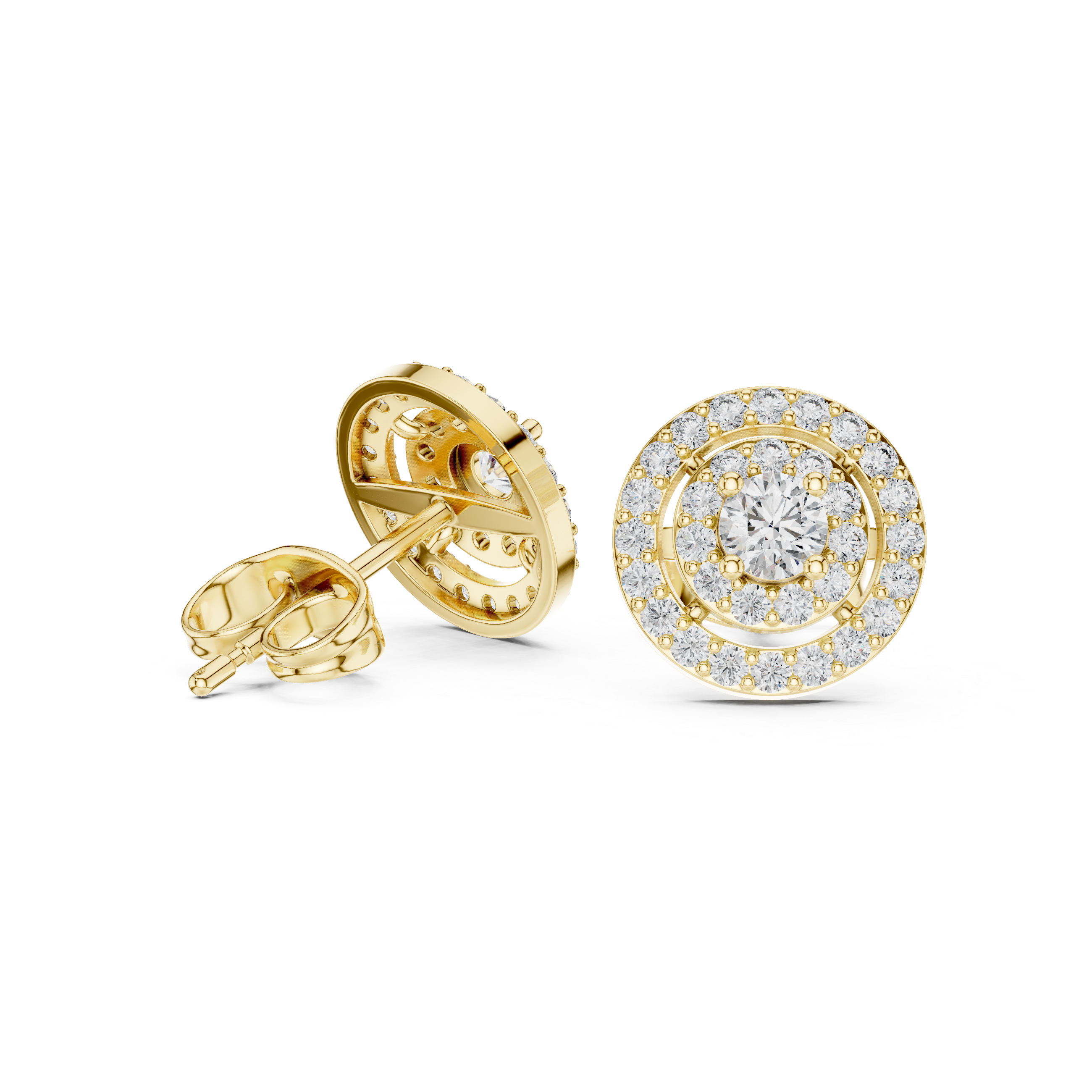 Double Halo Round Diamond Stud Earrings