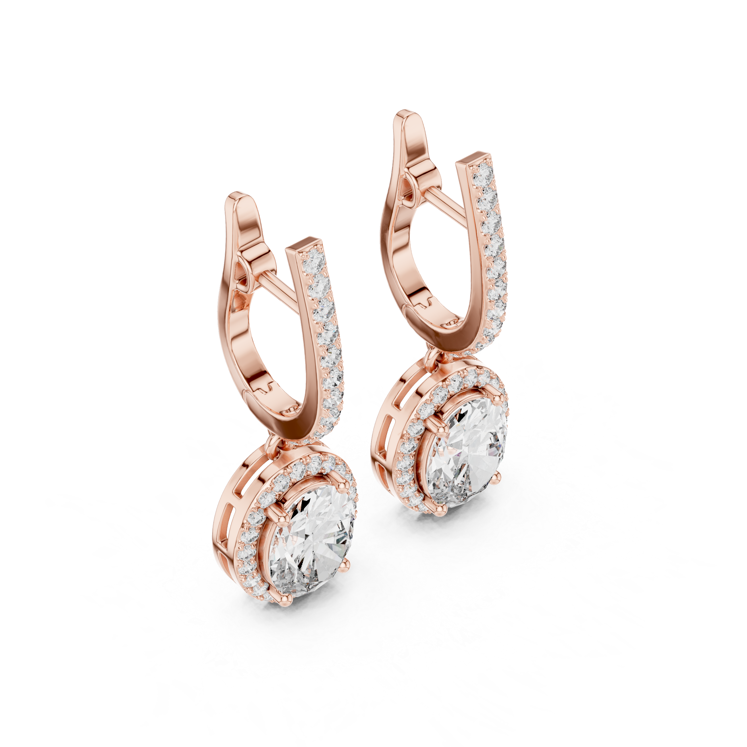 Elongated Oval Halo Drop Earrings with Pavé Diamond Hoop