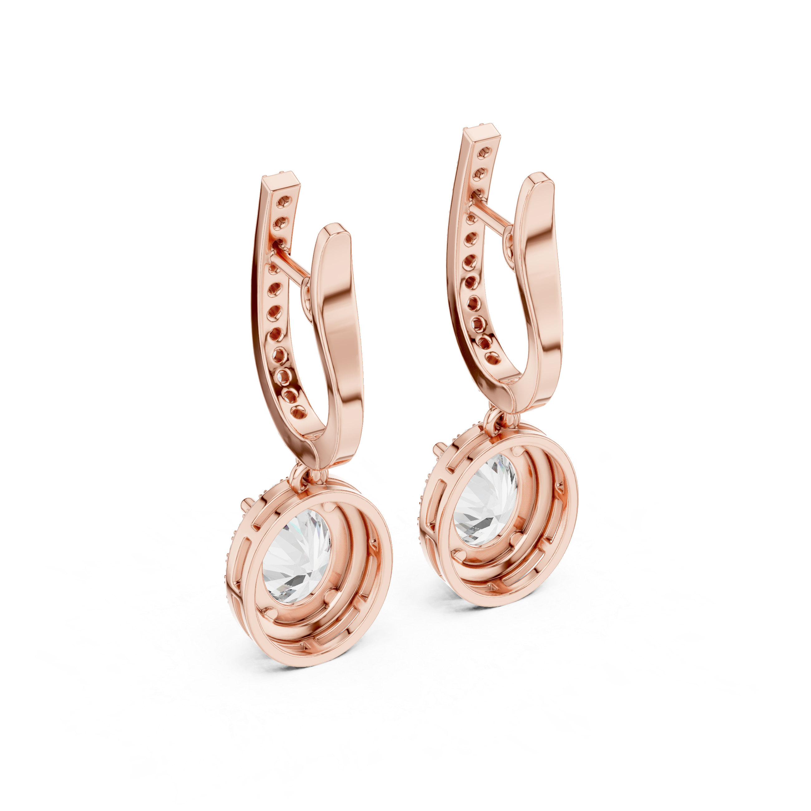 Elongated Oval Halo Drop Earrings with Pavé Diamond Hoop