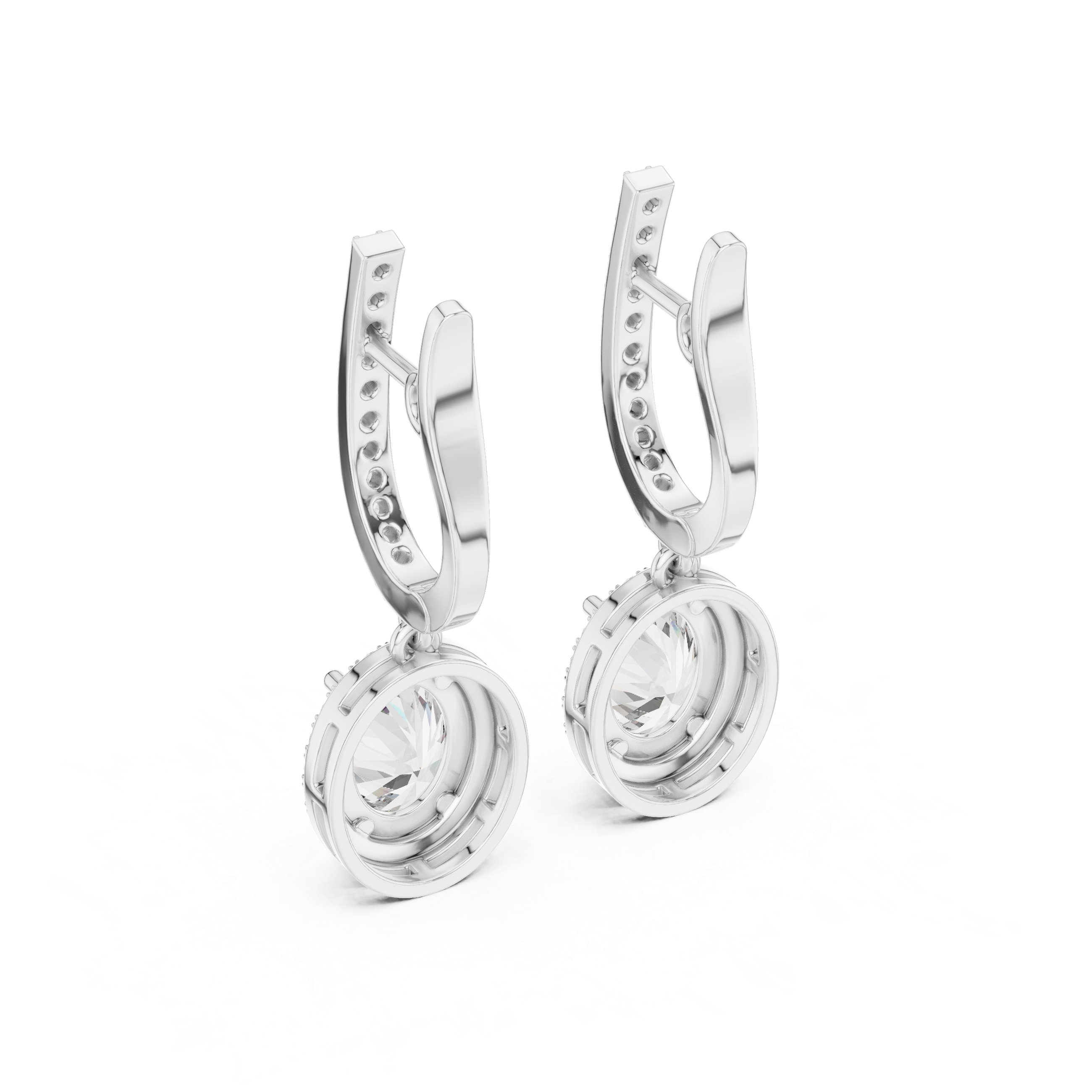 Elongated Oval Halo Drop Earrings with Pavé Diamond Hoop