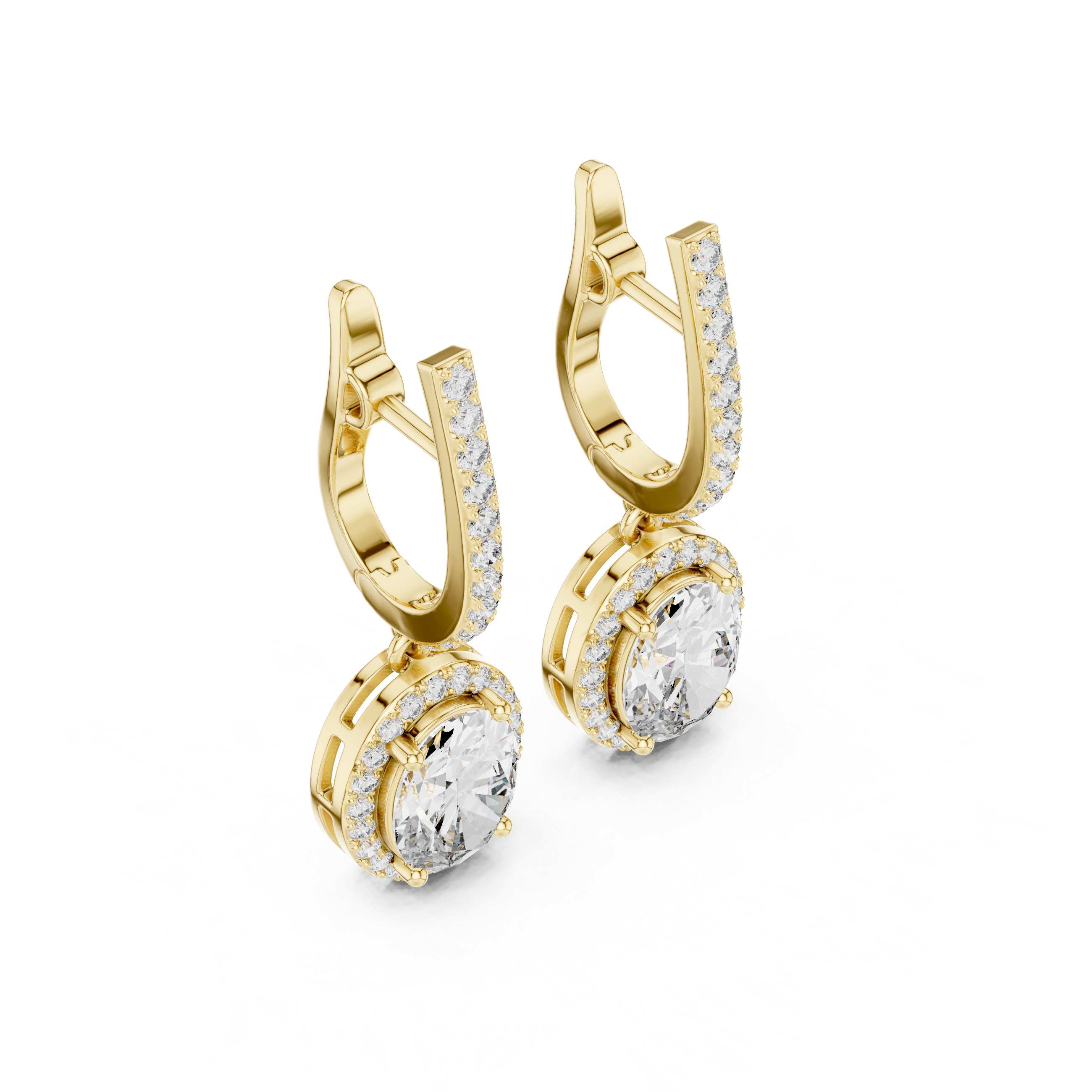 Elongated Oval Halo Drop Earrings with Pavé Diamond Hoop