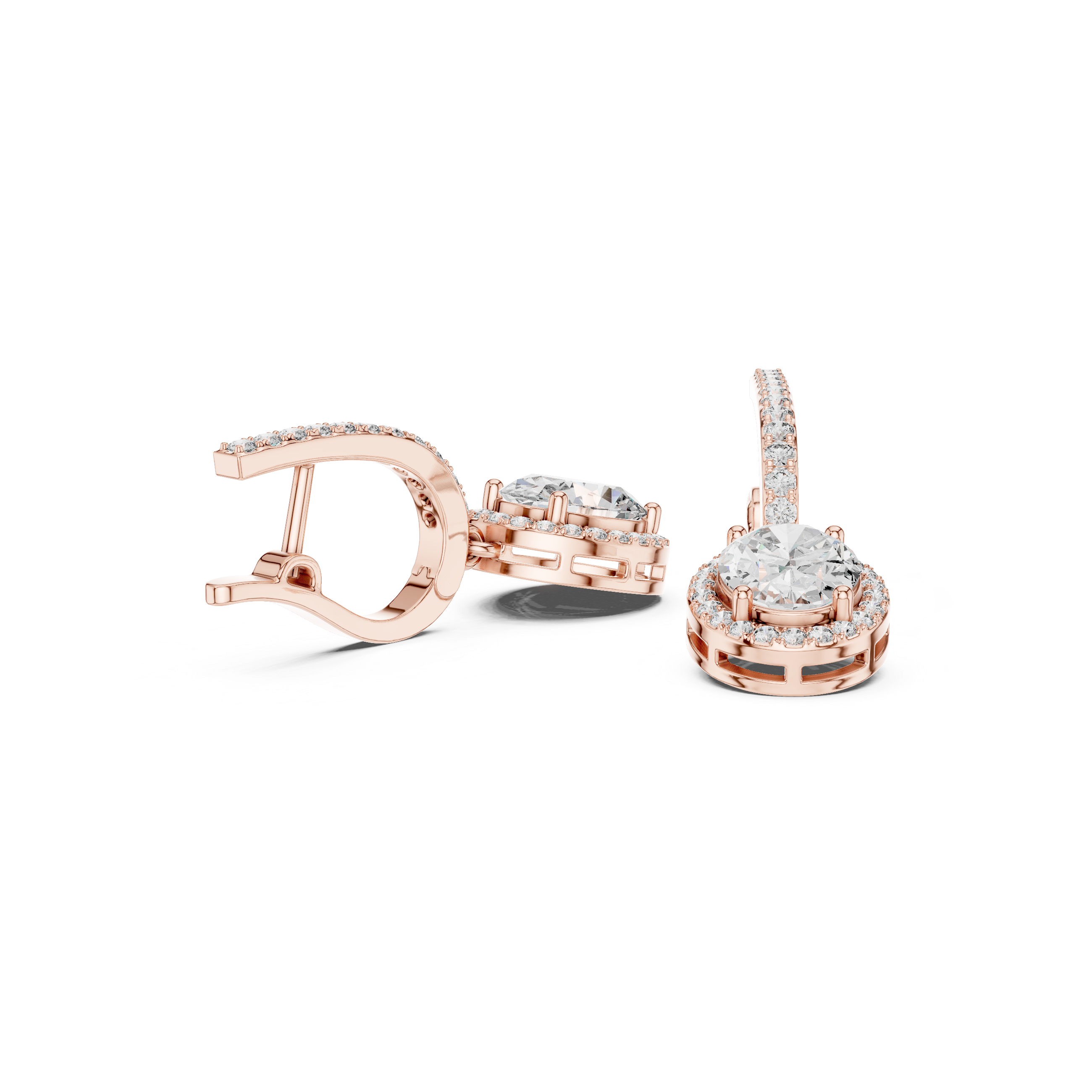 Elongated Oval Halo Drop Earrings with Pavé Diamond Hoop