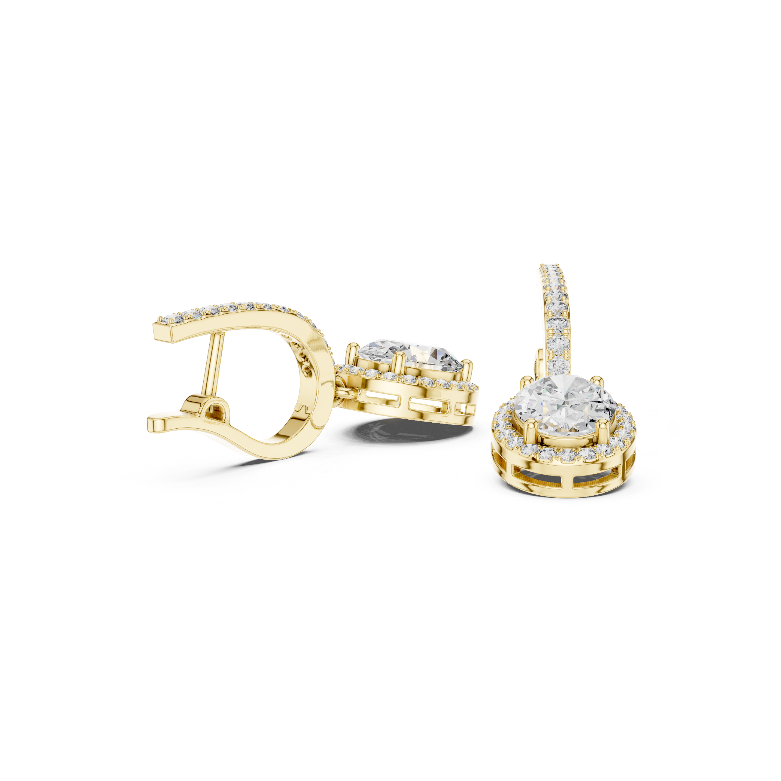 Elongated Oval Halo Drop Earrings with Pavé Diamond Hoop