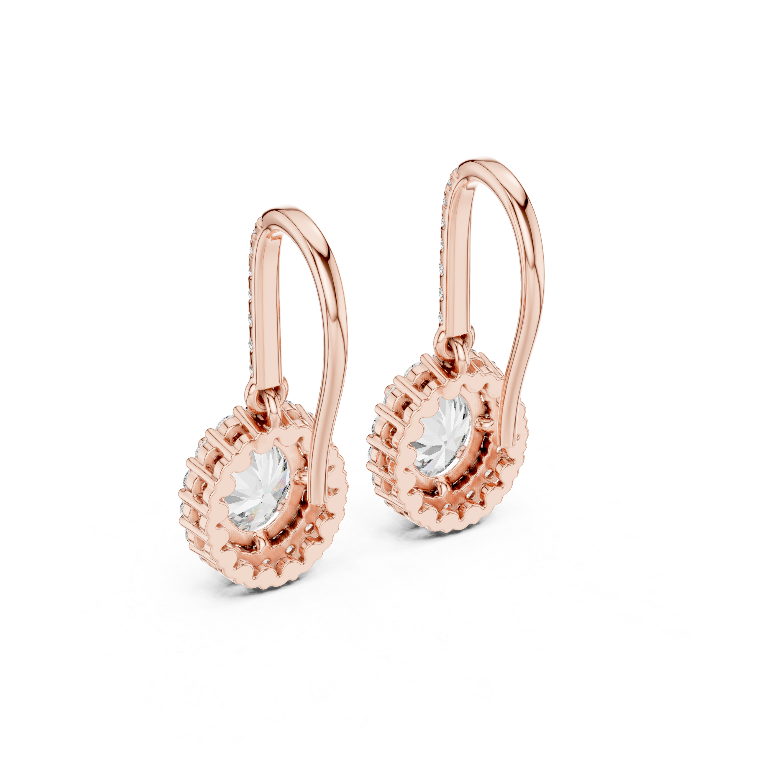 Oval Halo Drop Earrings with Pavé Diamond Hoop