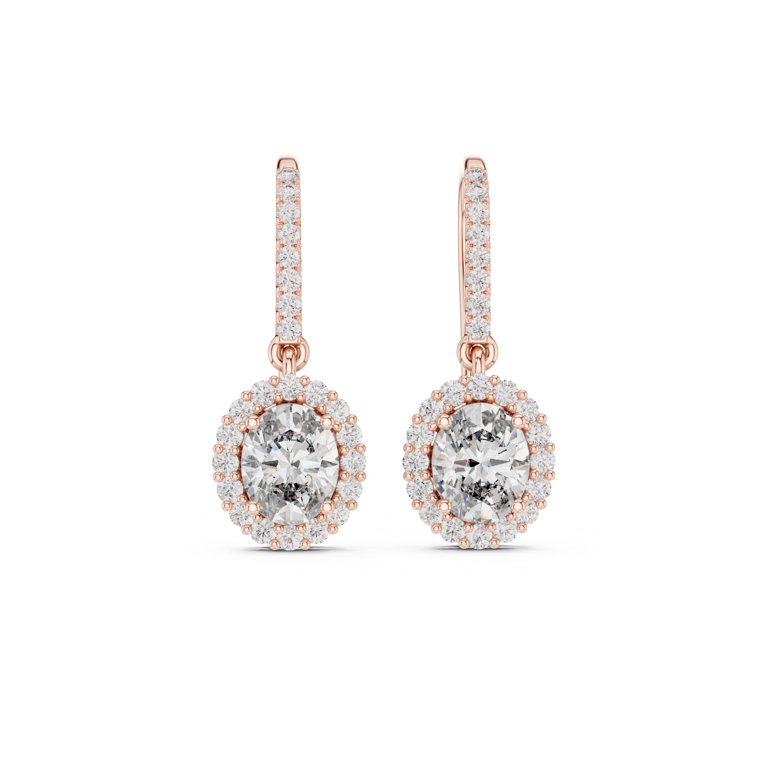Oval Halo Drop Earrings with Pavé Diamond Hoop