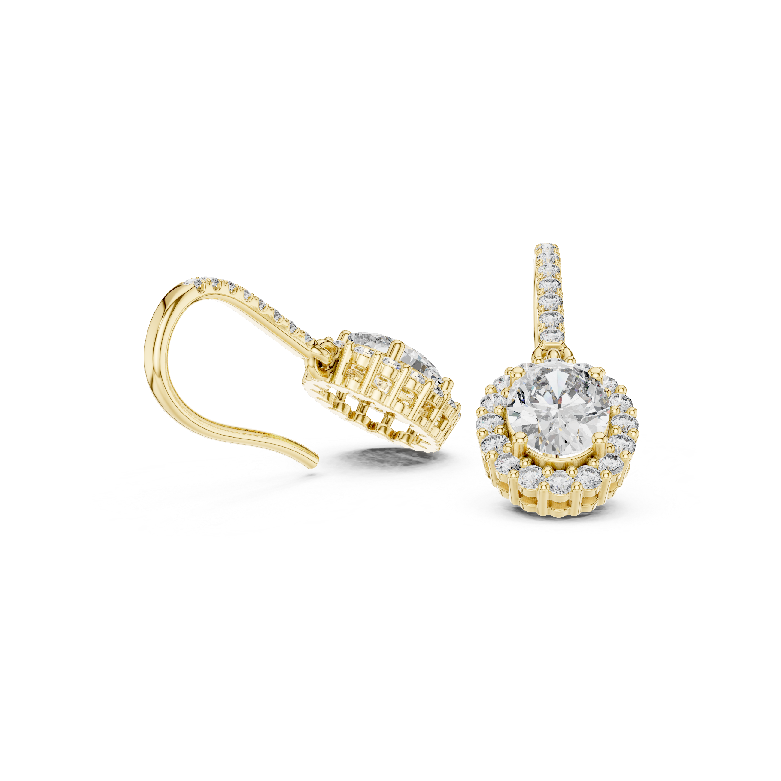 Oval Halo Drop Earrings with Pavé Diamond Hoop