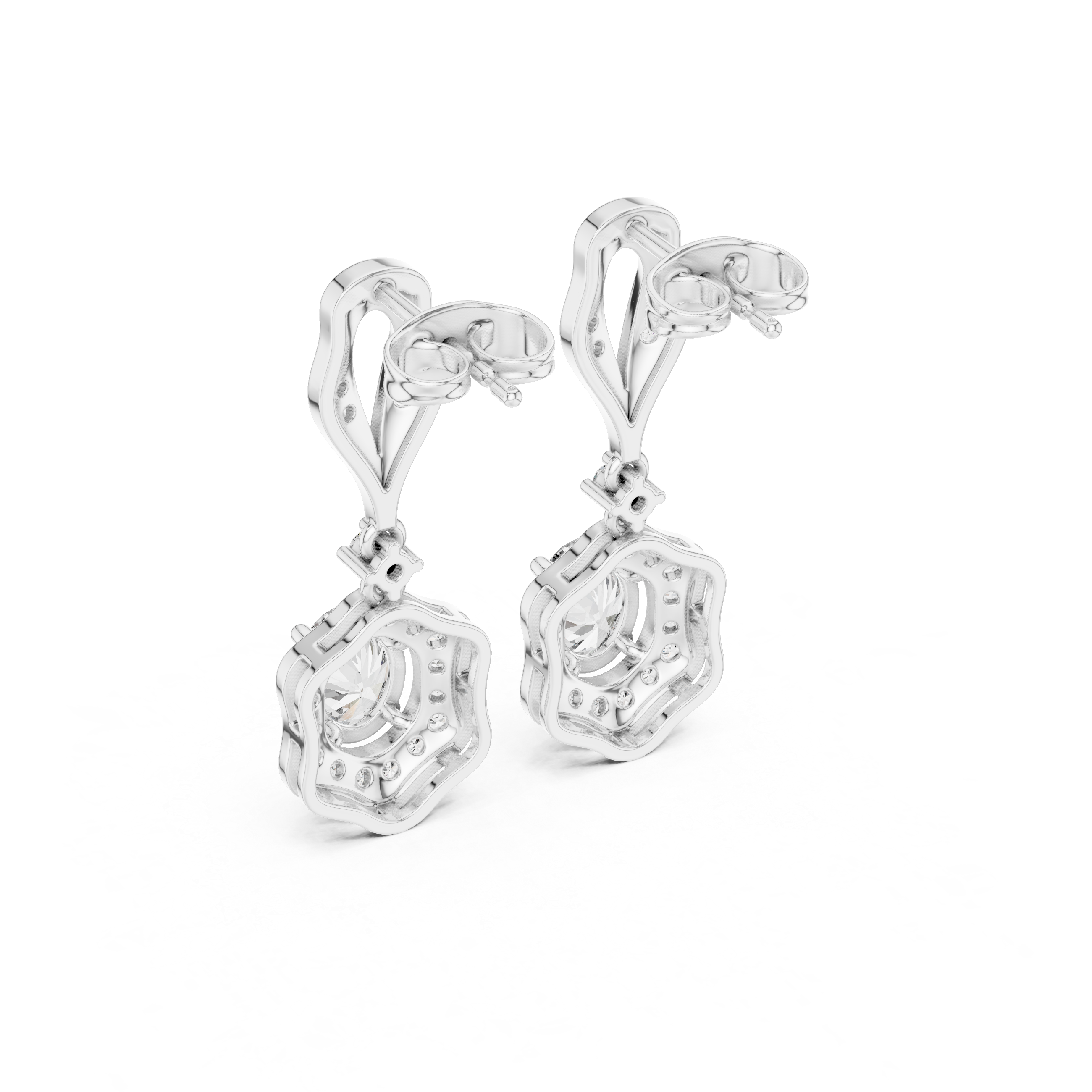 Vintage Oval Halo Drop Earrings with Pavé Diamond Accents
