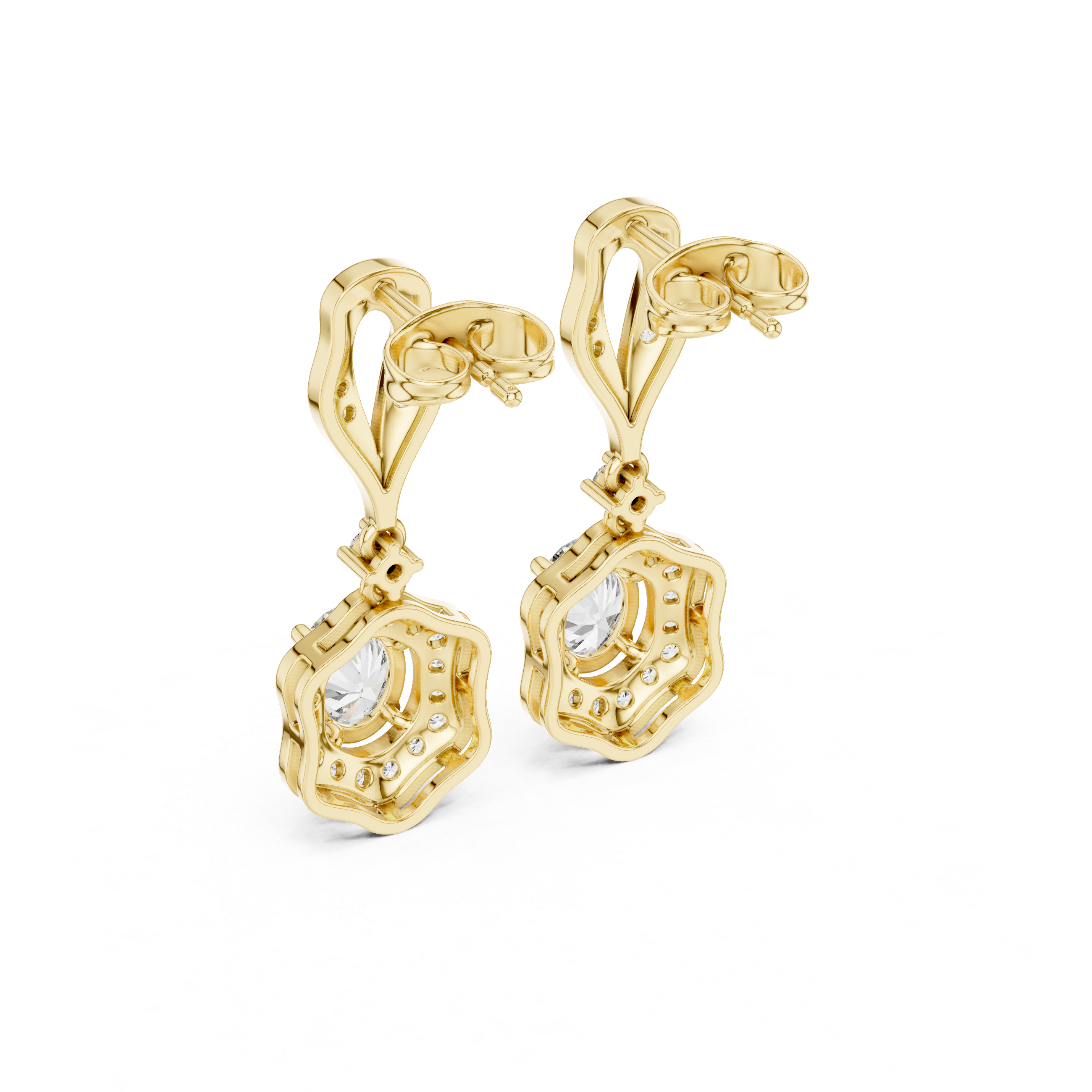 Vintage Oval Halo Drop Earrings with Pavé Diamond Accents