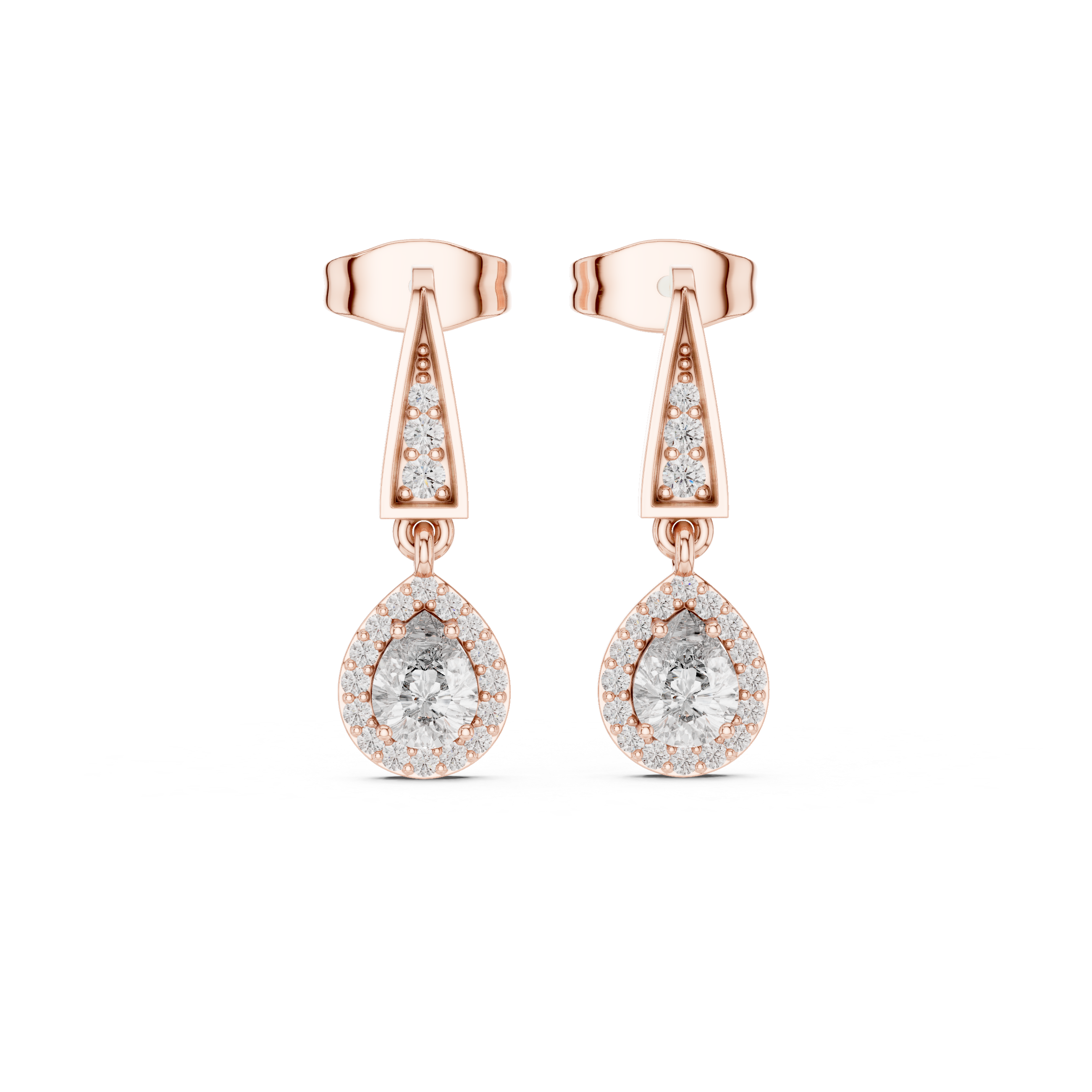 Pear Halo Drop Diamond Earrings with Tapered Bar