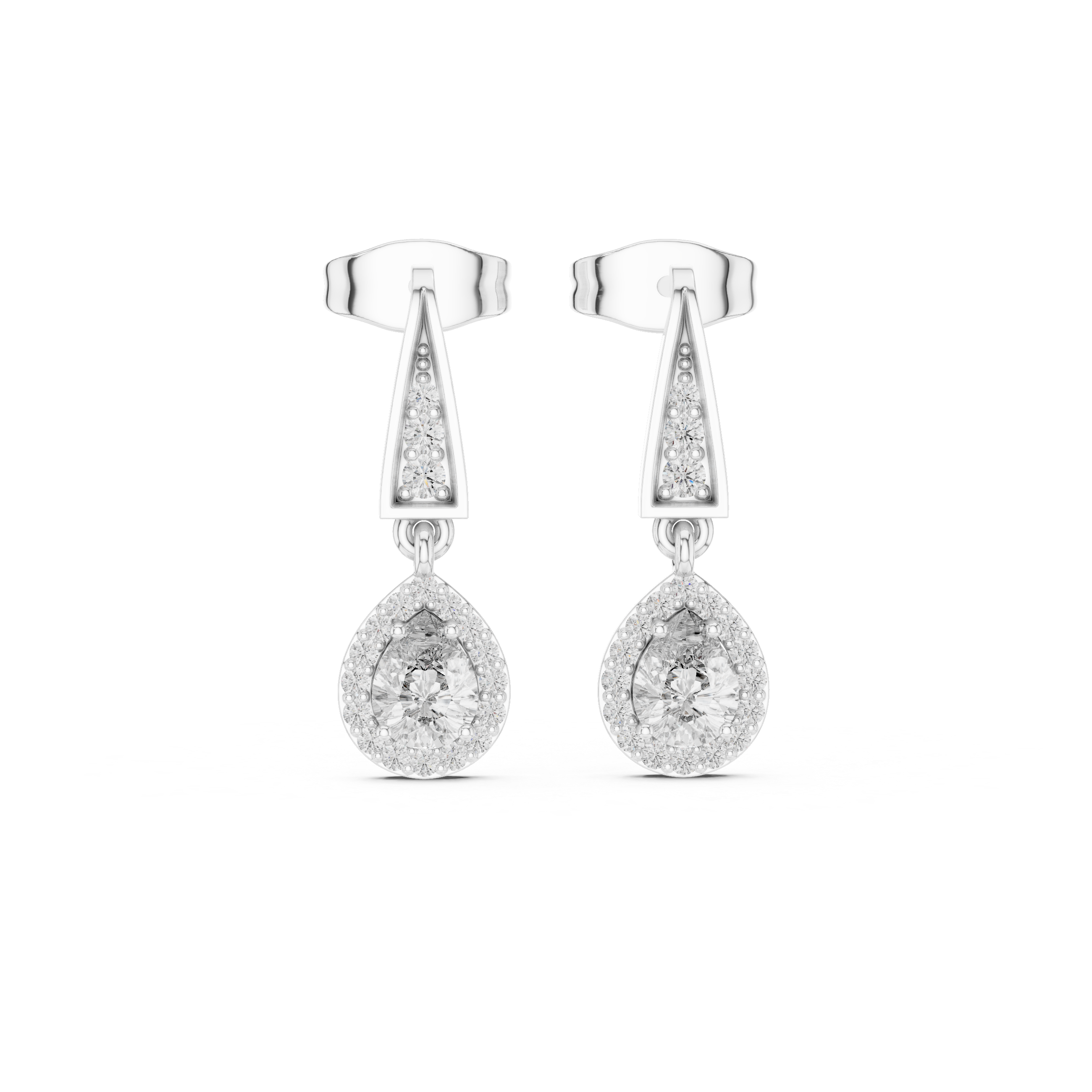 Pear Halo Drop Diamond Earrings with Tapered Bar