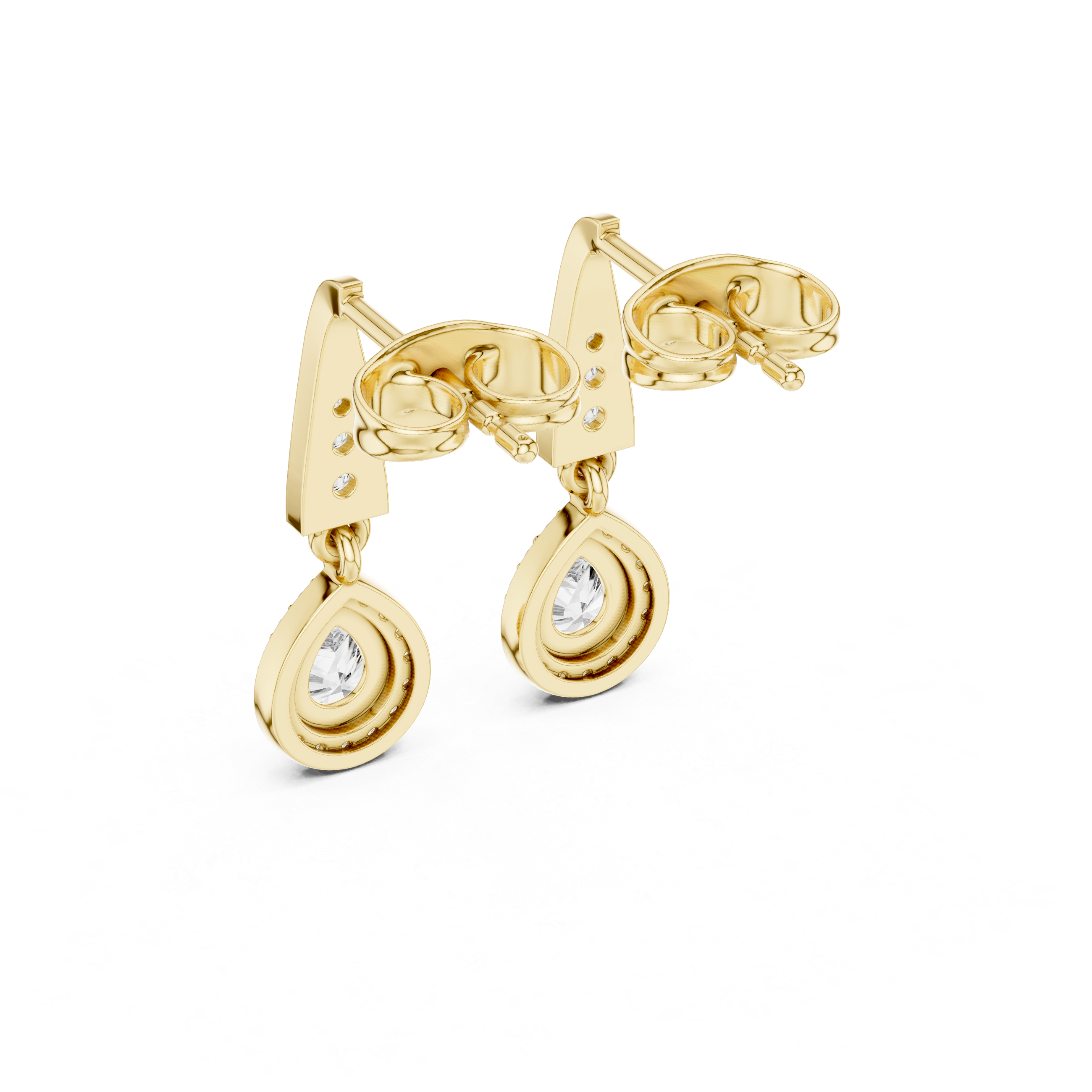 Pear Halo Drop Diamond Earrings with Tapered Bar