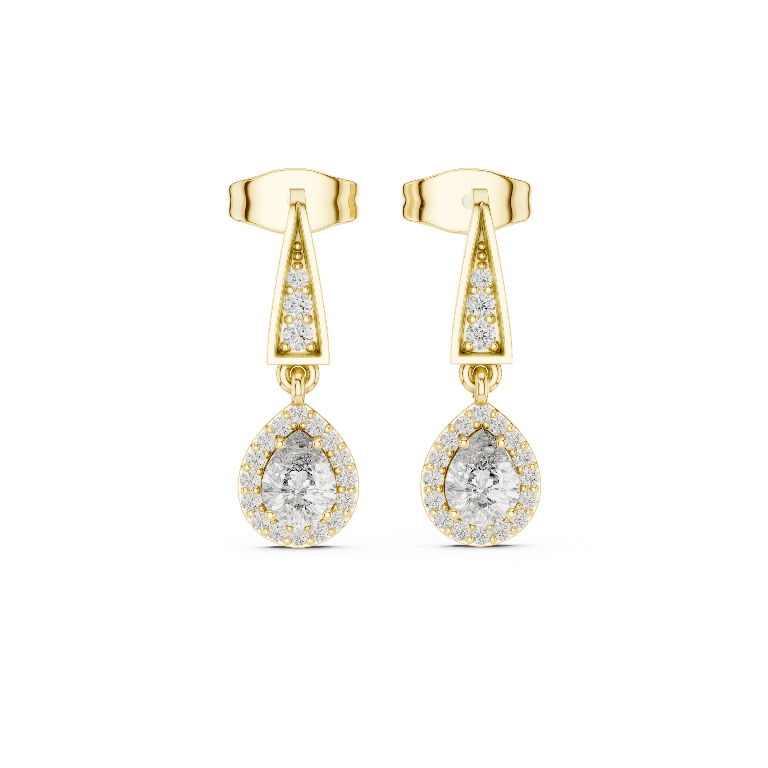 Pear Halo Drop Diamond Earrings with Tapered Bar