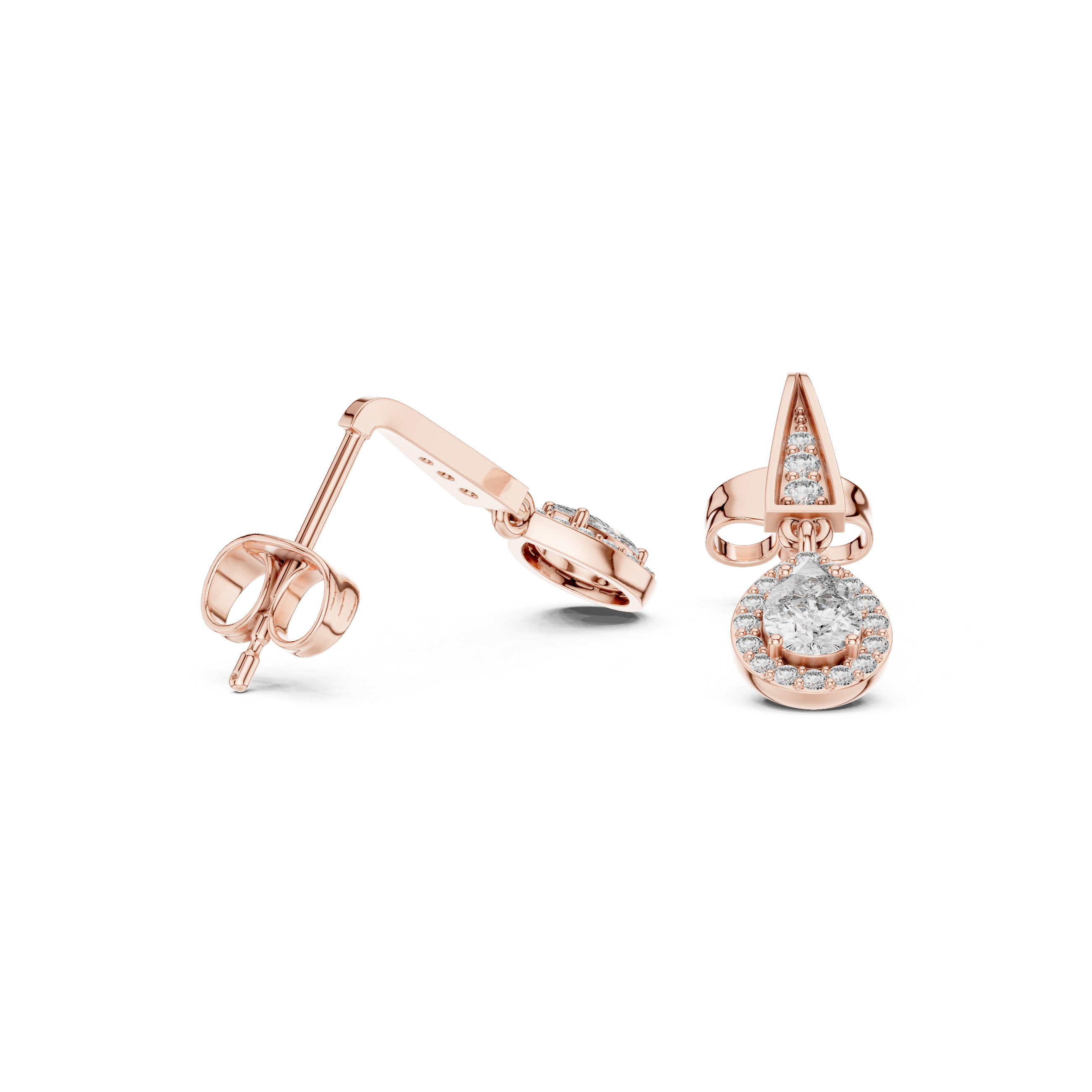 Pear Halo Drop Diamond Earrings with Tapered Bar