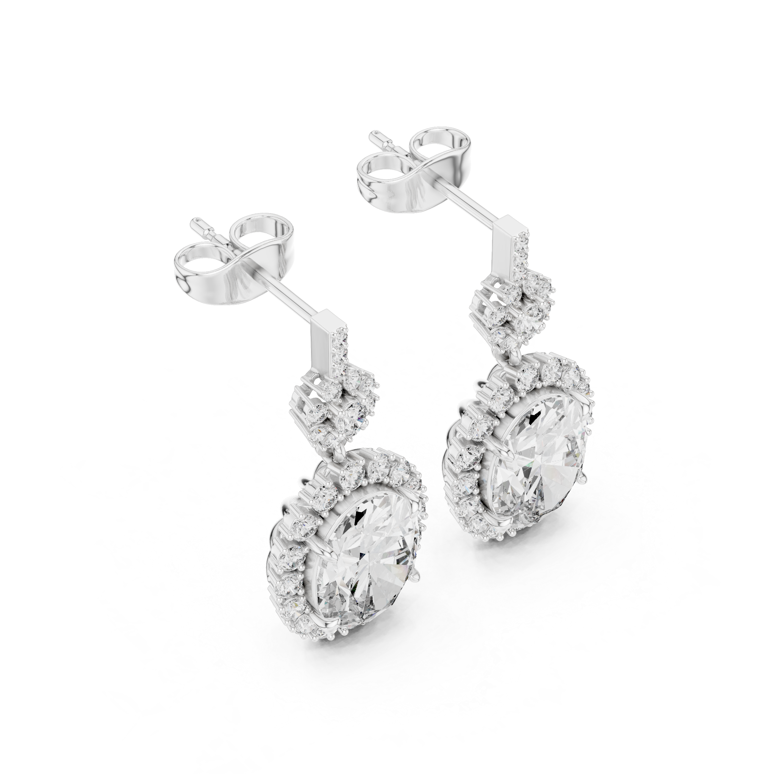 Oval Halo Drop Diamond Earrings