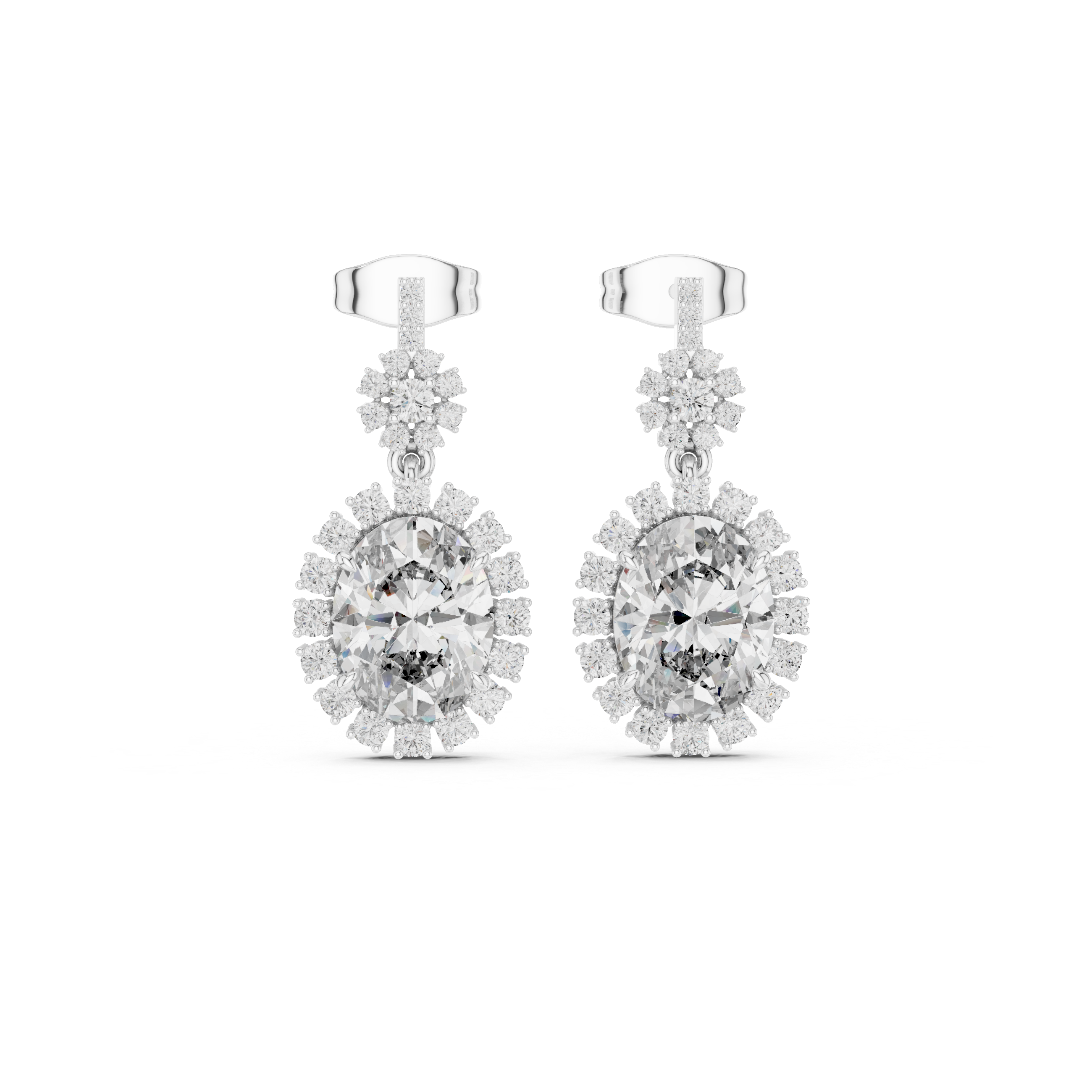 Oval Halo Drop Diamond Earrings