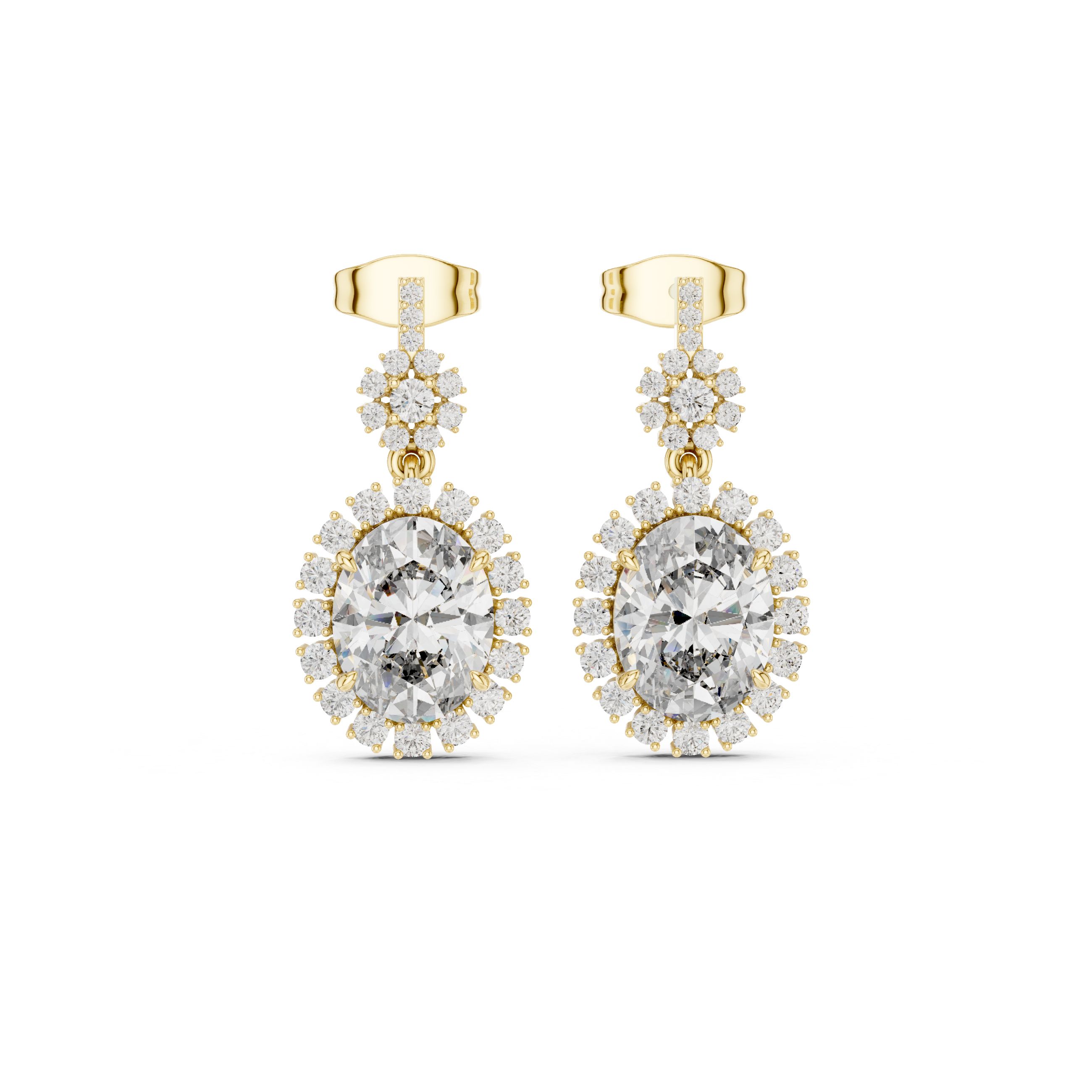 Oval Halo Drop Diamond Earrings