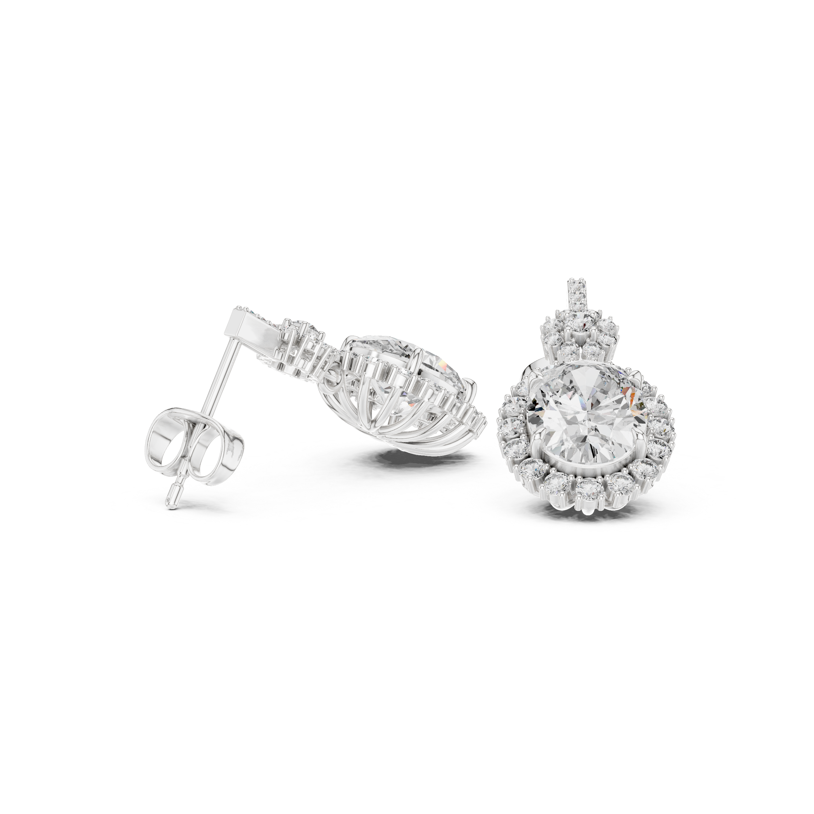 Oval Halo Drop Diamond Earrings