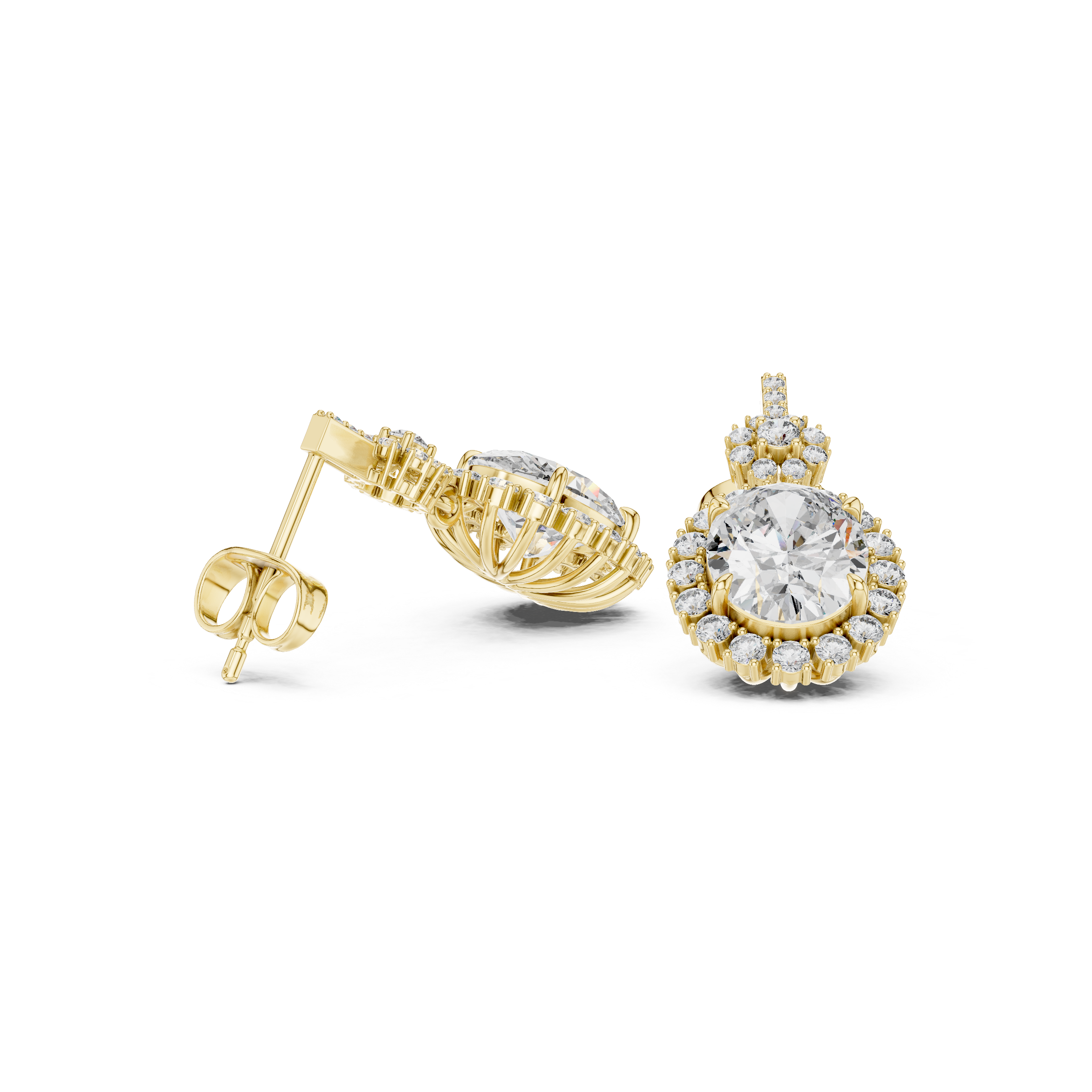 Oval Halo Drop Diamond Earrings