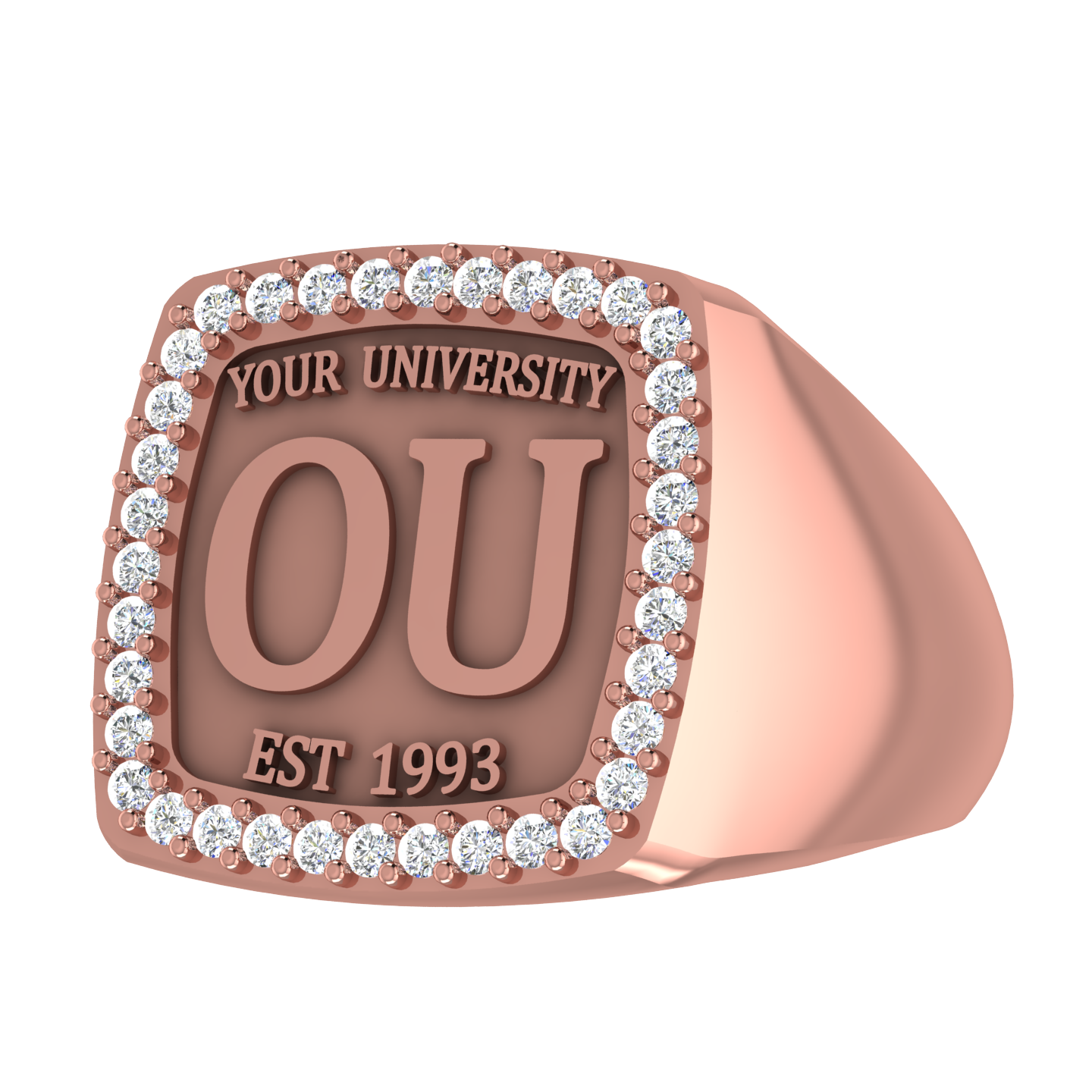 Custom University Ring | Square Graduation Band - Personalized College Jewelry