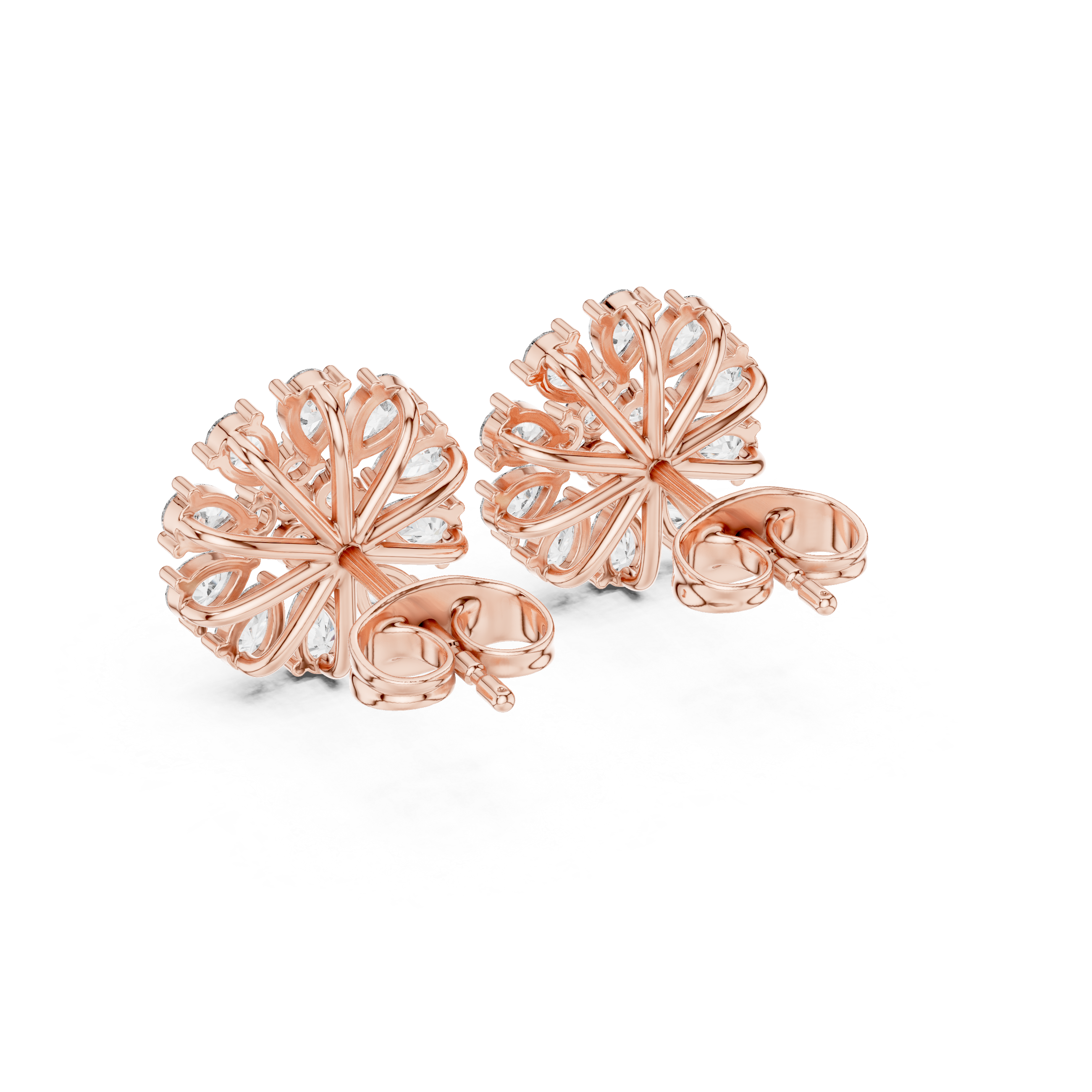 Radiant Floral Diamond Stud Earrings with Pear Cut Halo