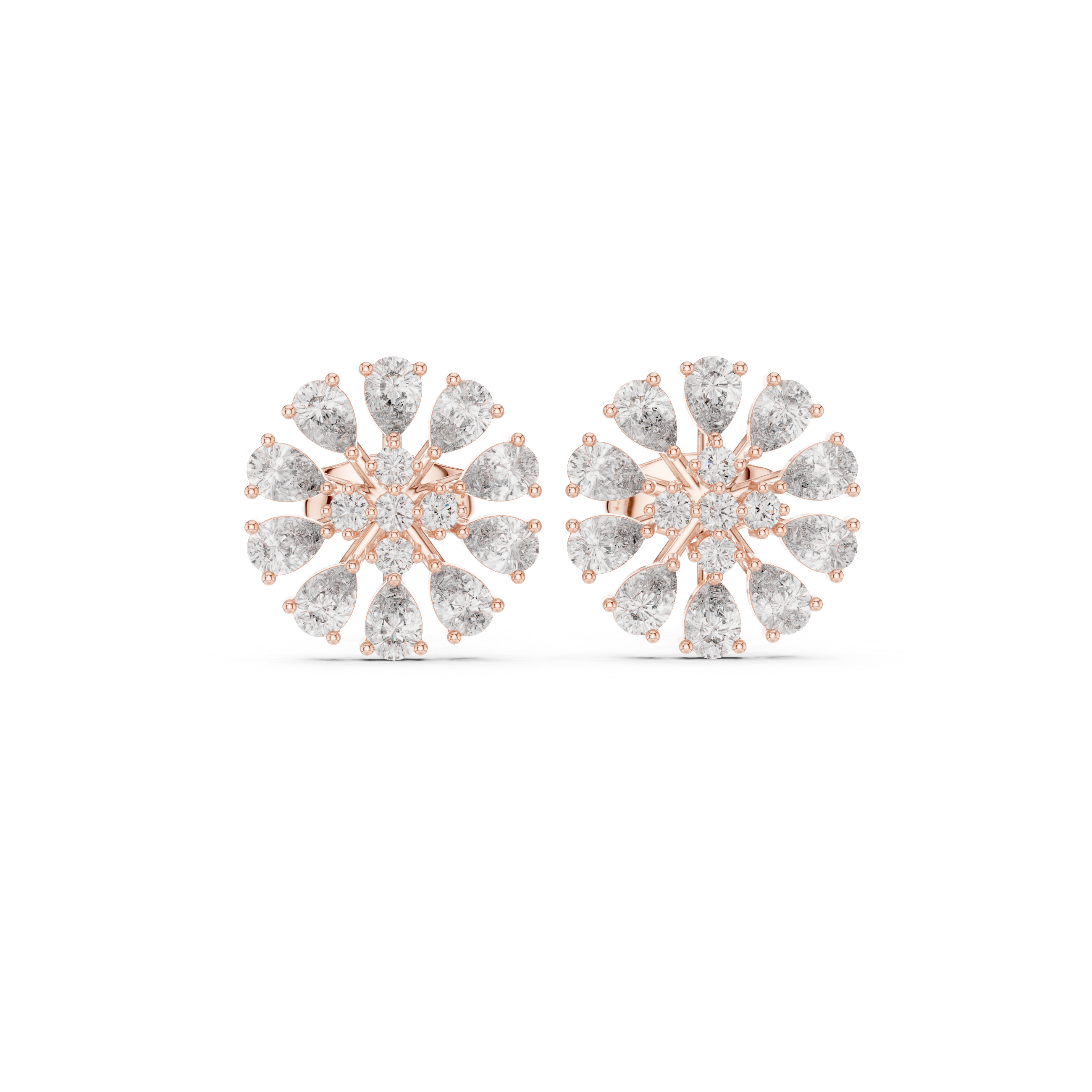 Radiant Floral Diamond Stud Earrings with Pear Cut Halo