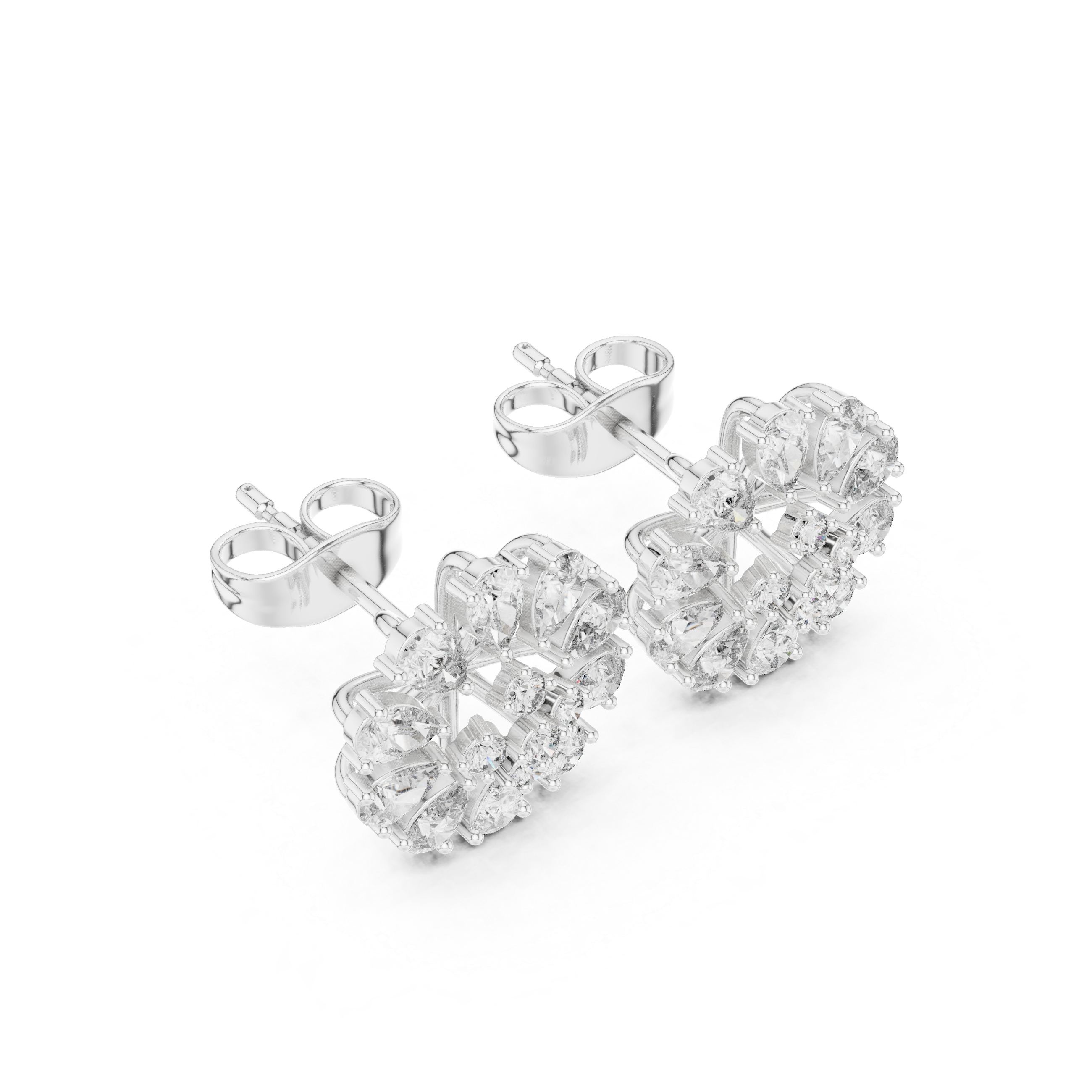 Radiant Floral Diamond Stud Earrings with Pear Cut Halo