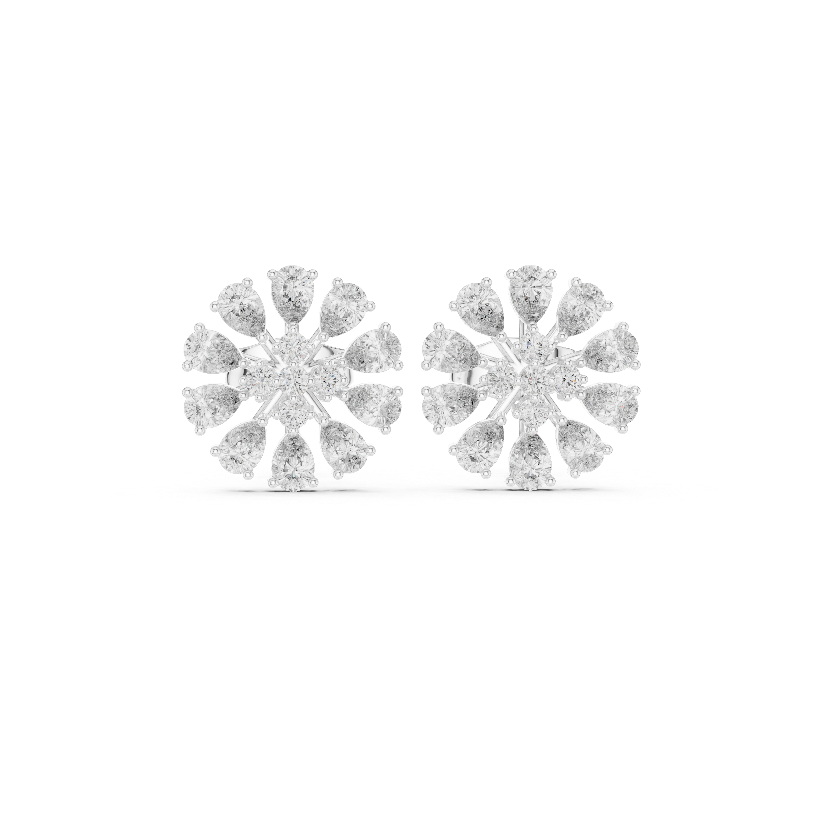 Radiant Floral Diamond Stud Earrings with Pear Cut Halo