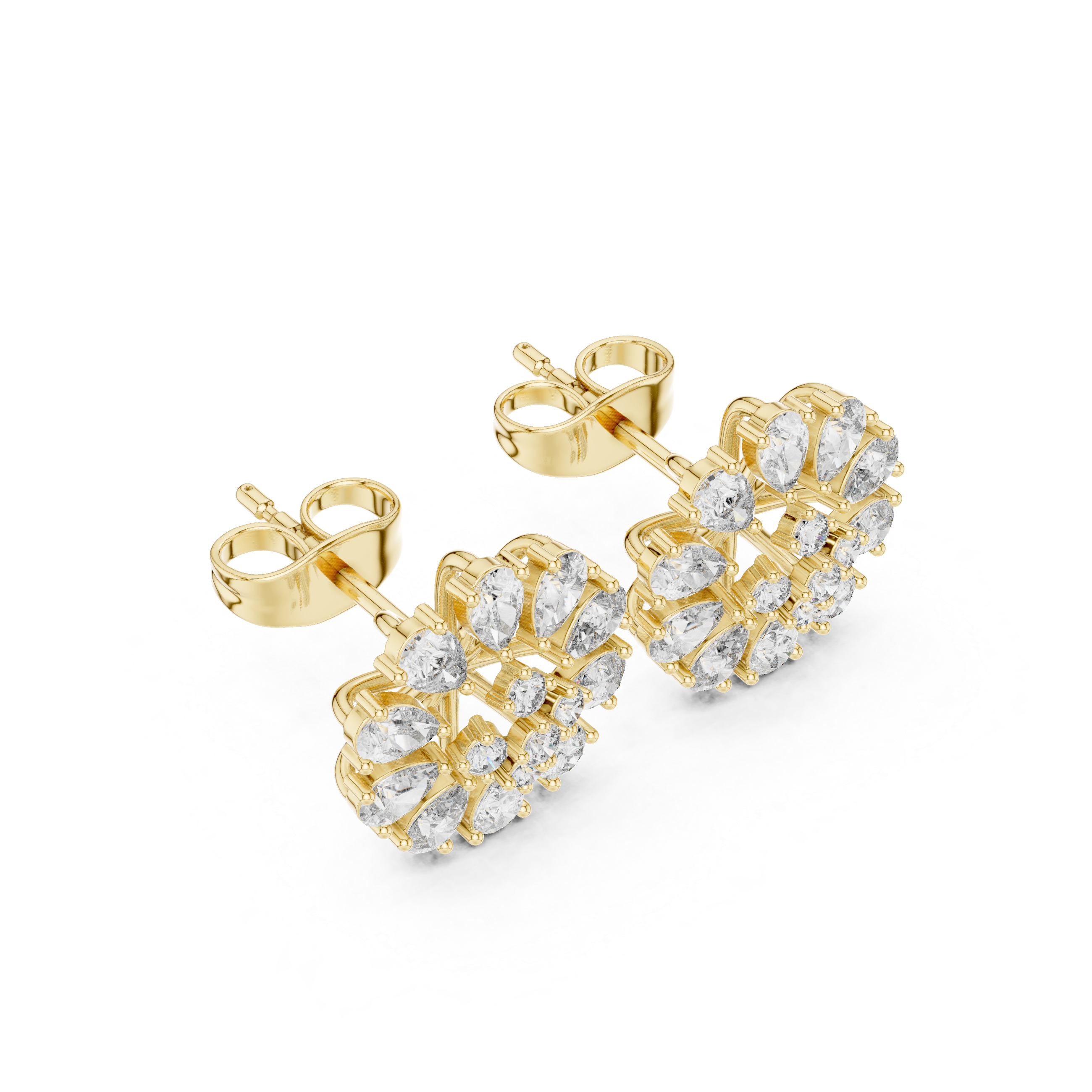 Radiant Floral Diamond Stud Earrings with Pear Cut Halo