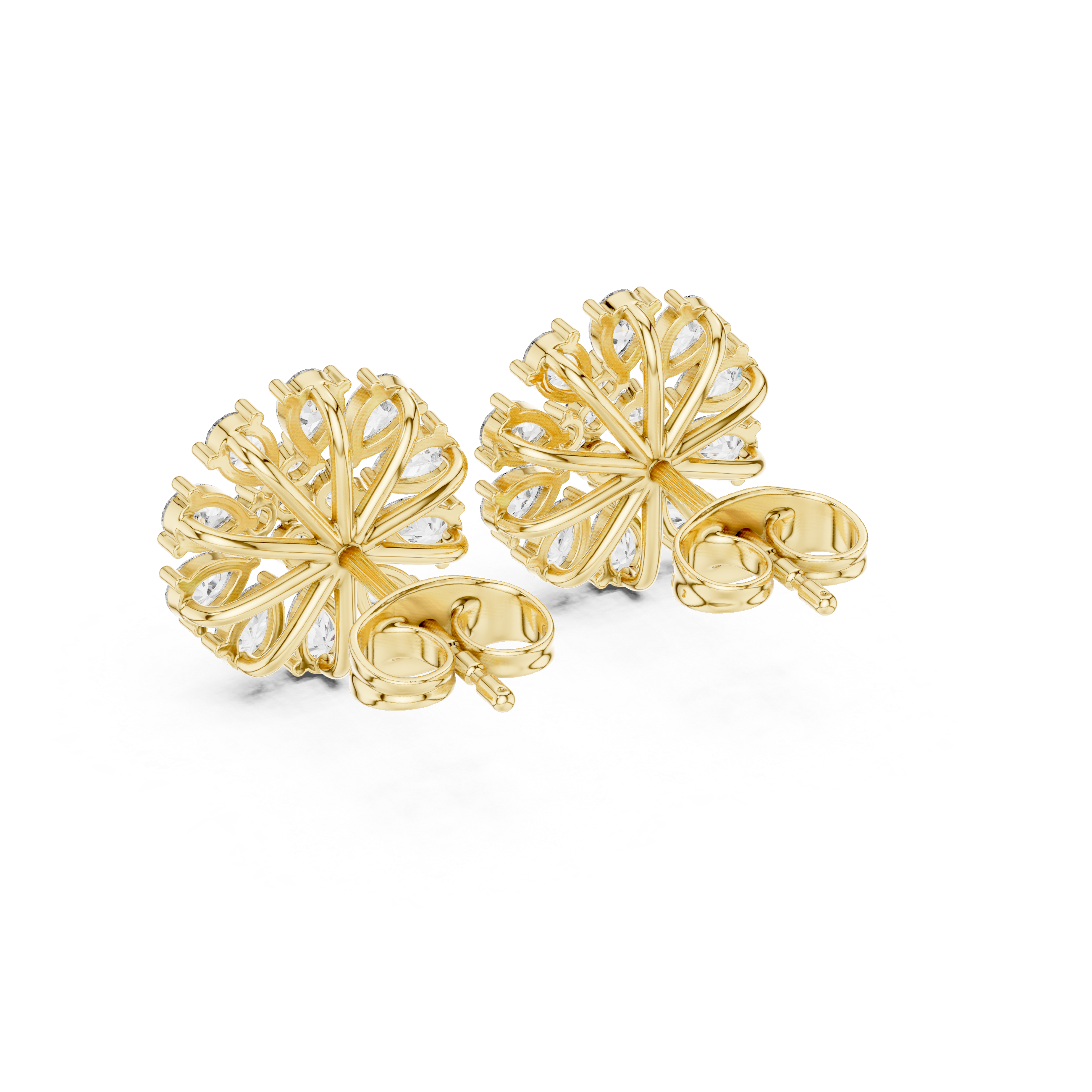 Radiant Floral Diamond Stud Earrings with Pear Cut Halo