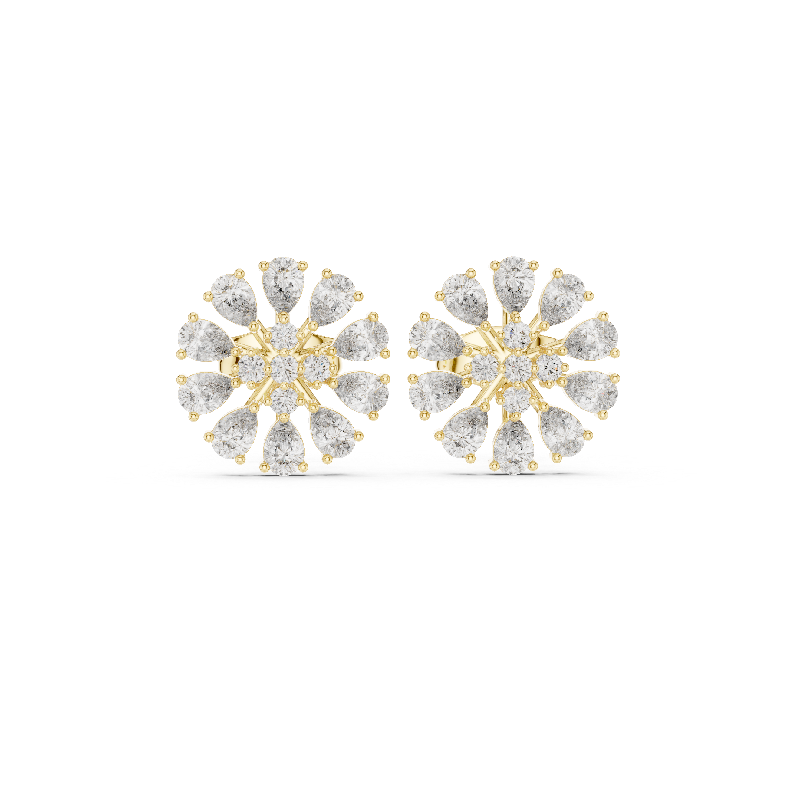 Radiant Floral Diamond Stud Earrings with Pear Cut Halo