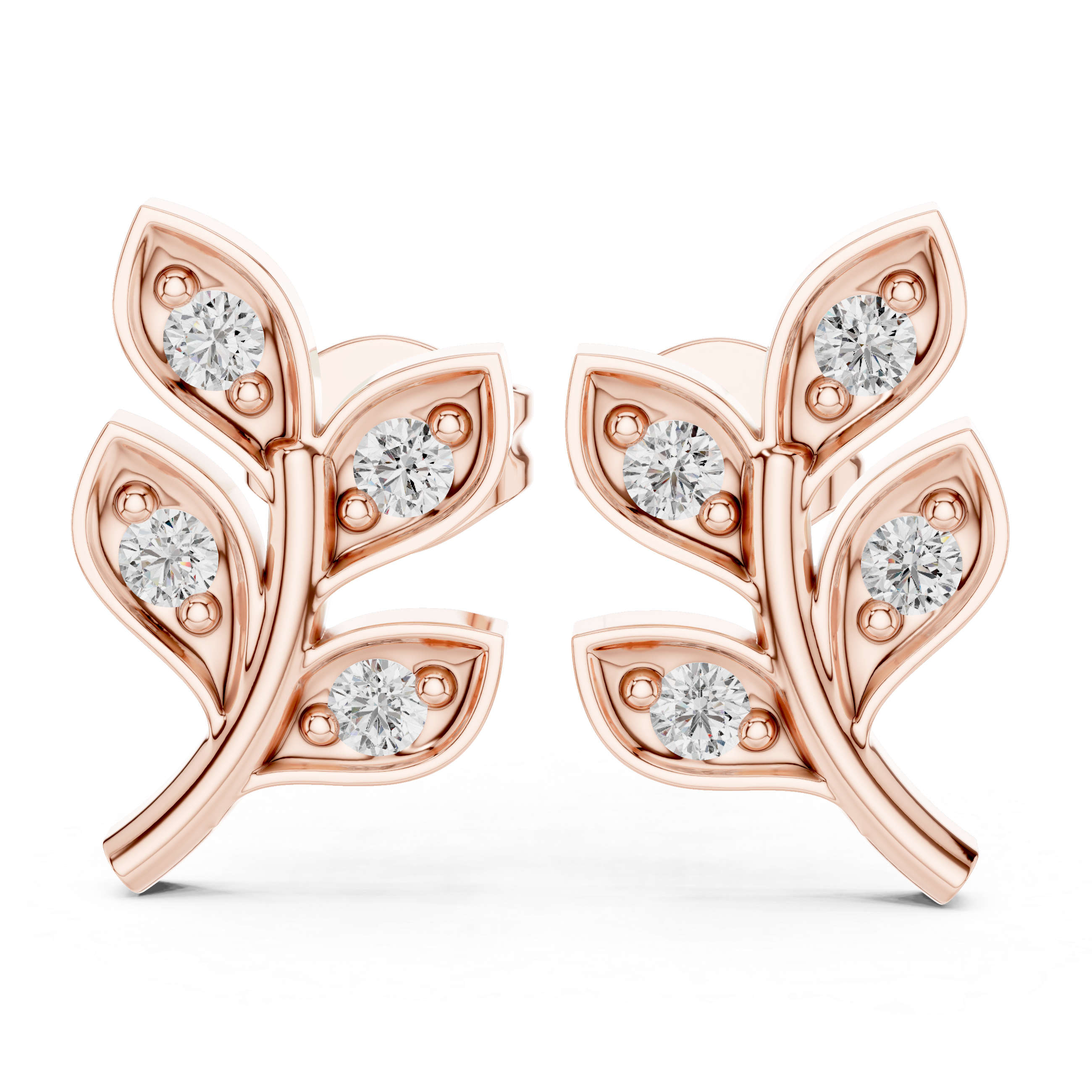 Nature-Inspired Diamond Leaf Stud Earrings in Gold