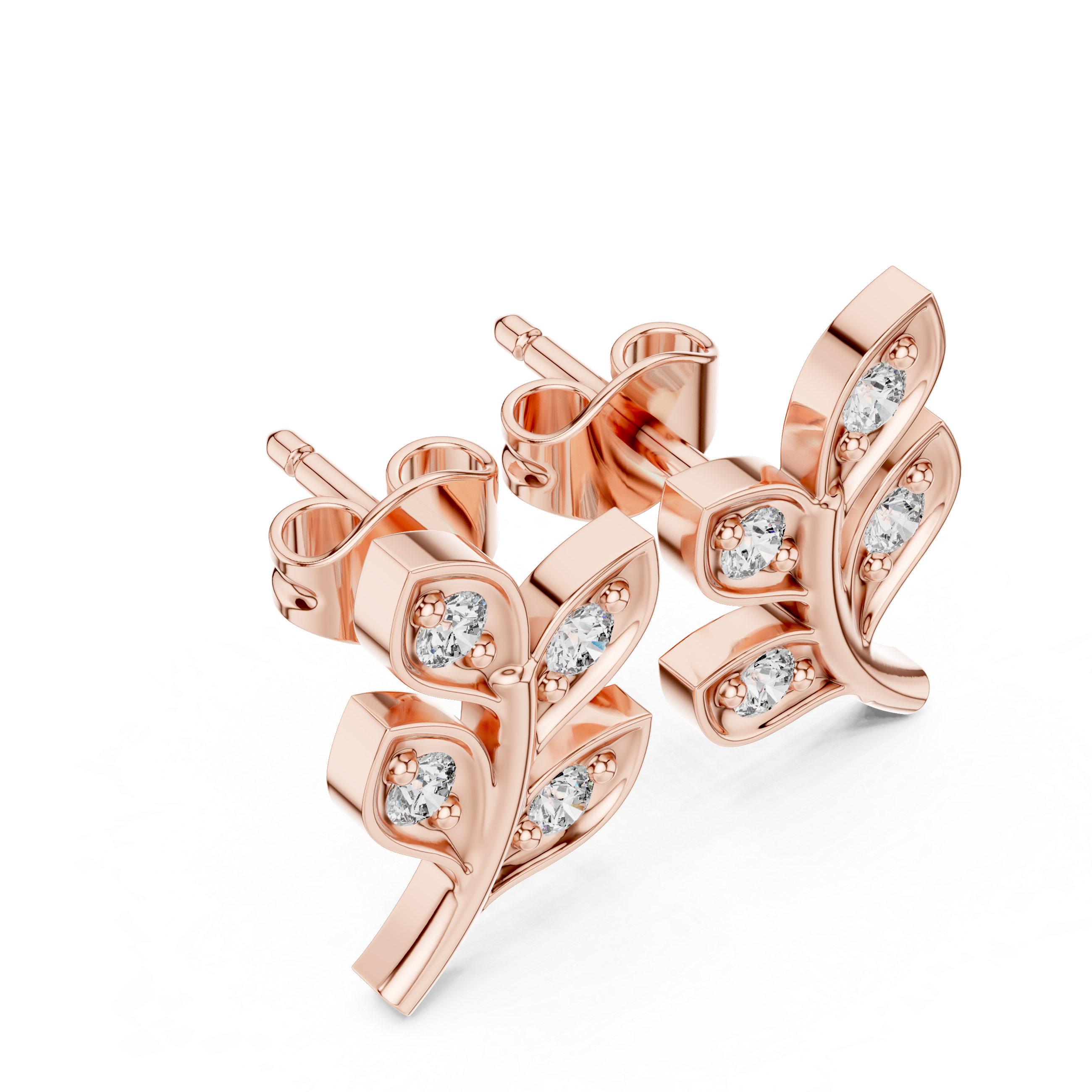 Nature-Inspired Diamond Leaf Stud Earrings in Gold