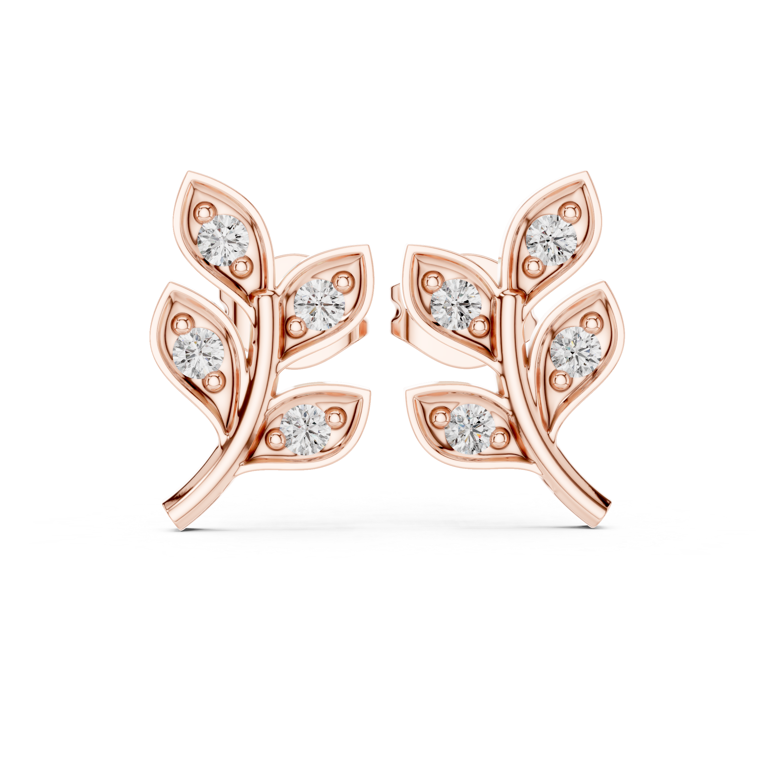 Nature-Inspired Diamond Leaf Stud Earrings in Gold