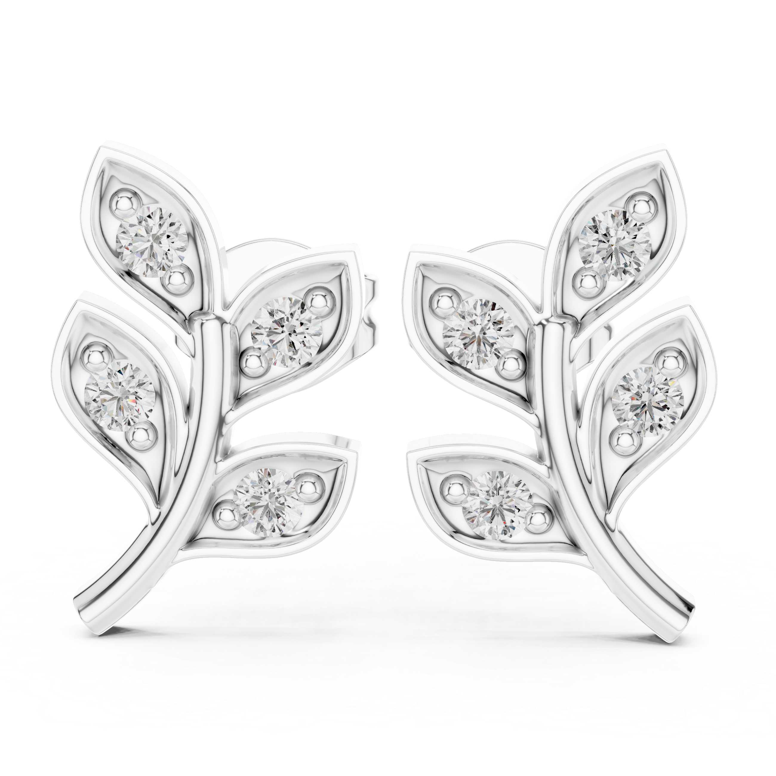 Nature-Inspired Diamond Leaf Stud Earrings in Gold