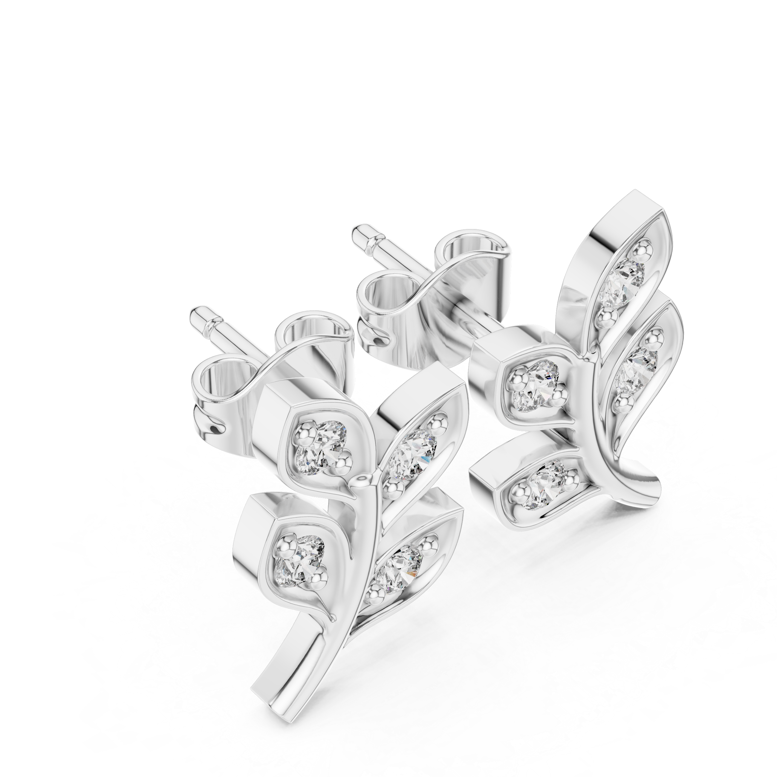 Nature-Inspired Diamond Leaf Stud Earrings in Gold