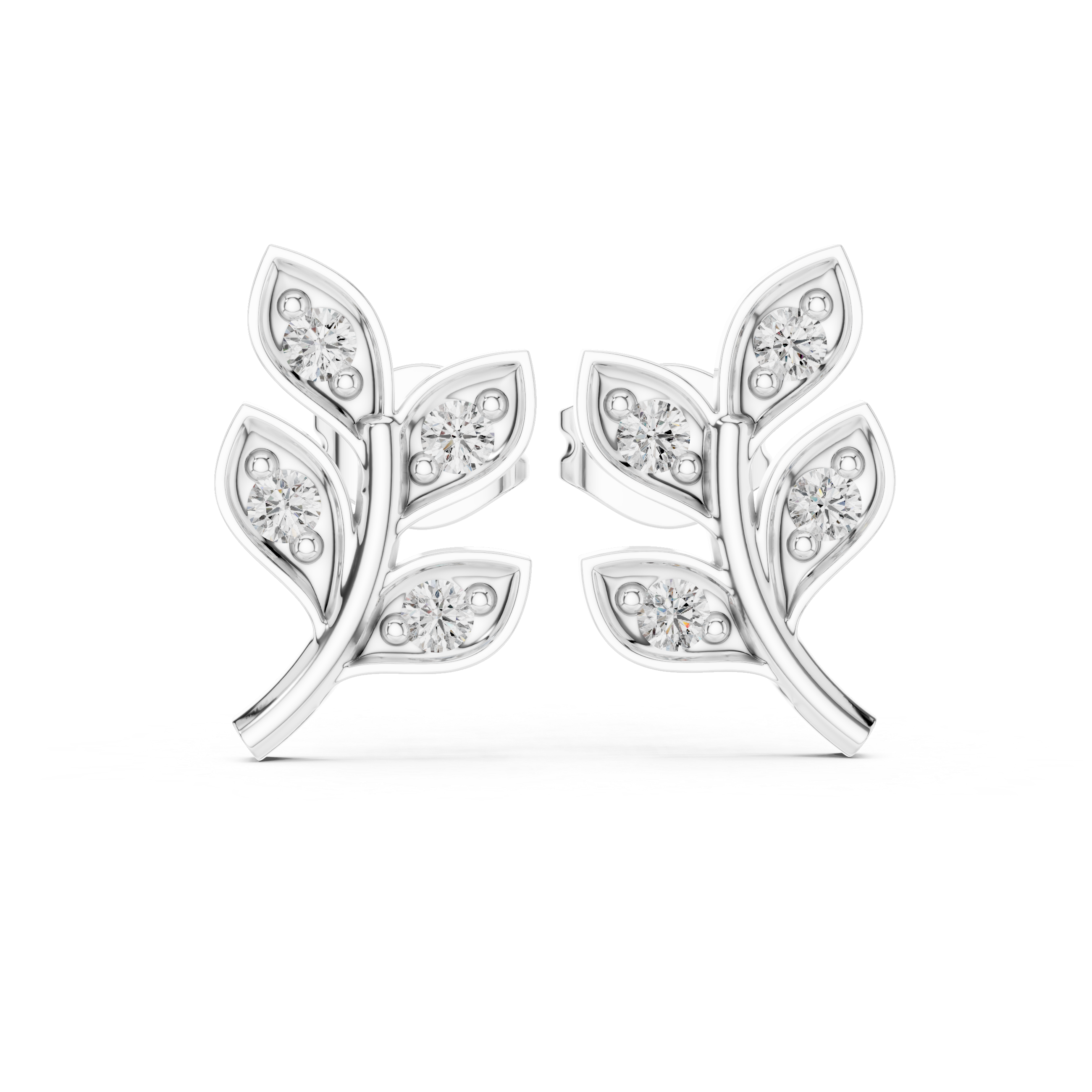 Nature-Inspired Diamond Leaf Stud Earrings in Gold