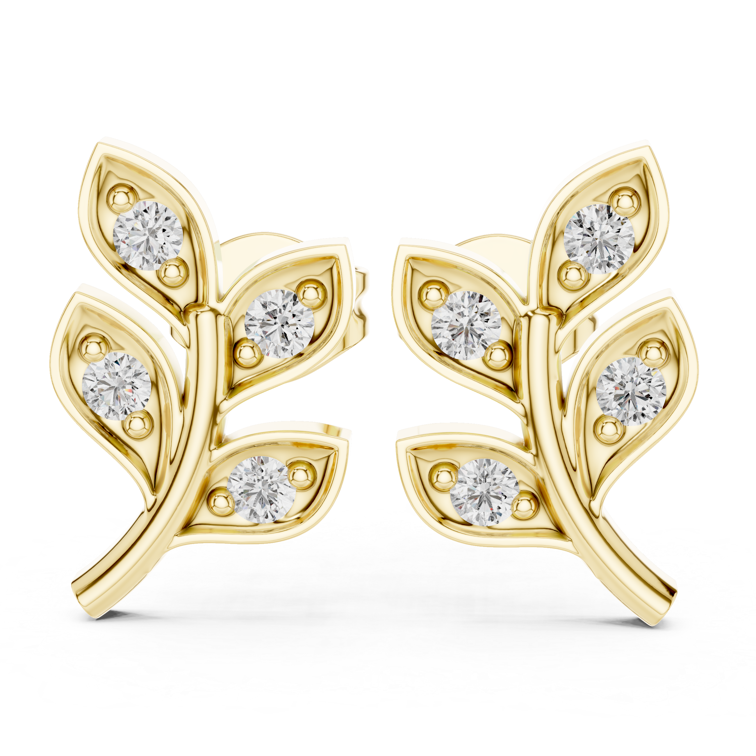 Nature-Inspired Diamond Leaf Stud Earrings in Gold