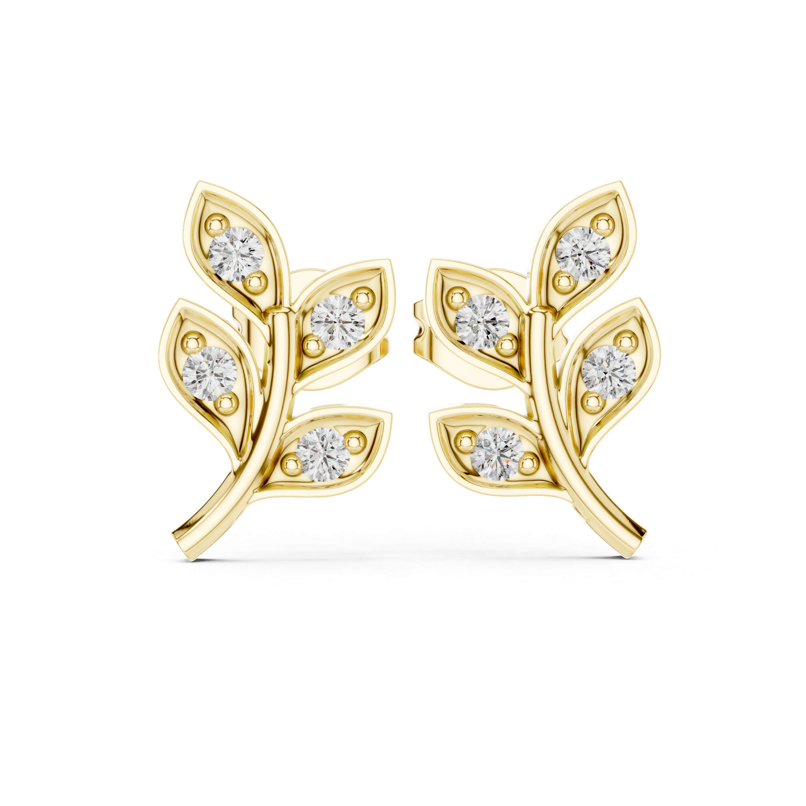 Nature-Inspired Diamond Leaf Stud Earrings in Gold