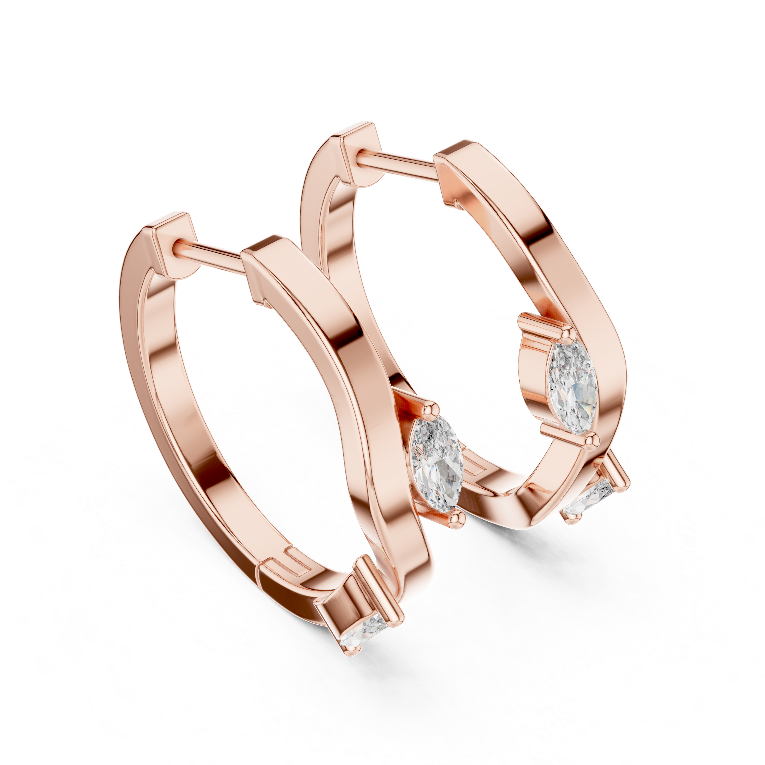 Modern Marquise Diamond Wave Hoop Earrings