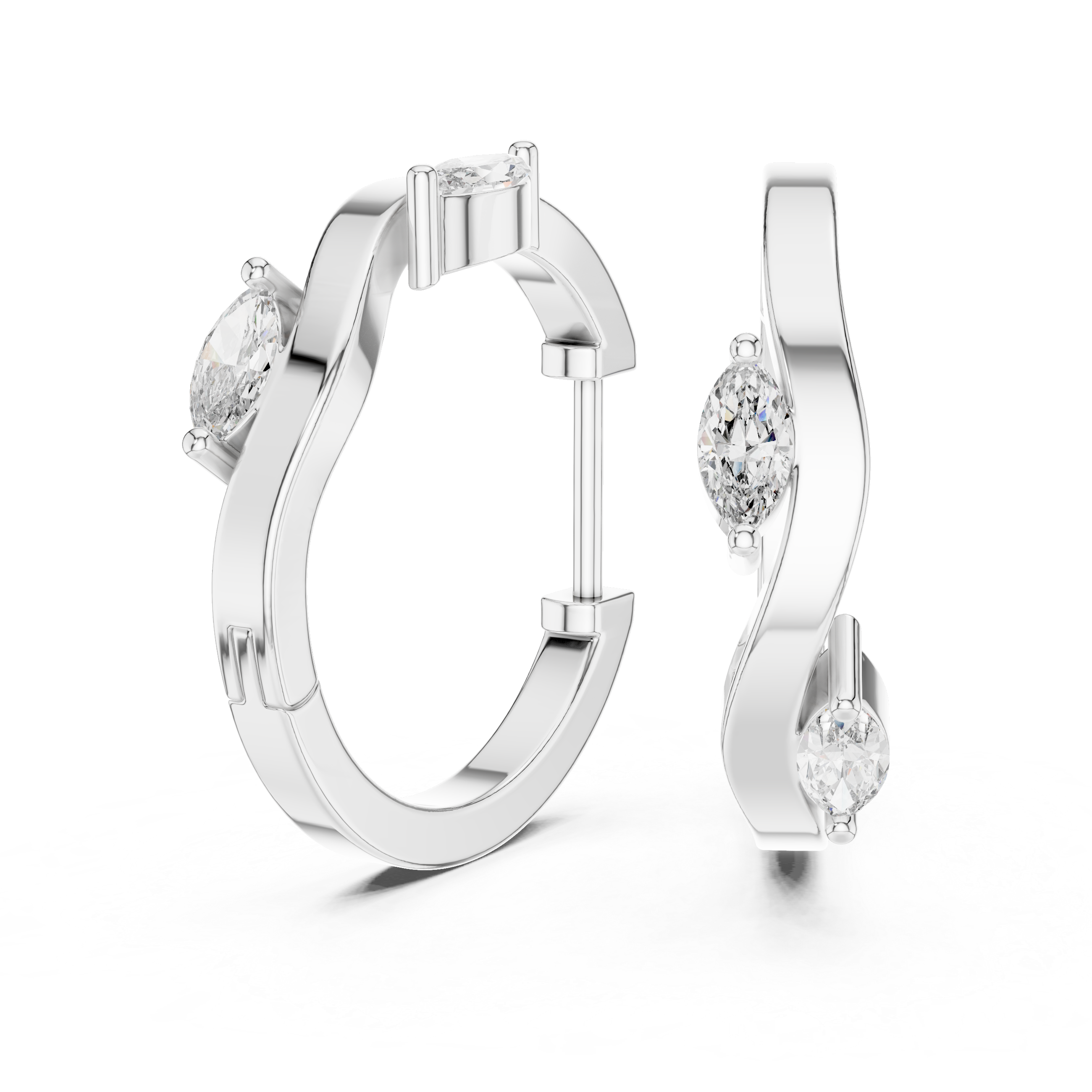 Modern Marquise Diamond Wave Hoop Earrings