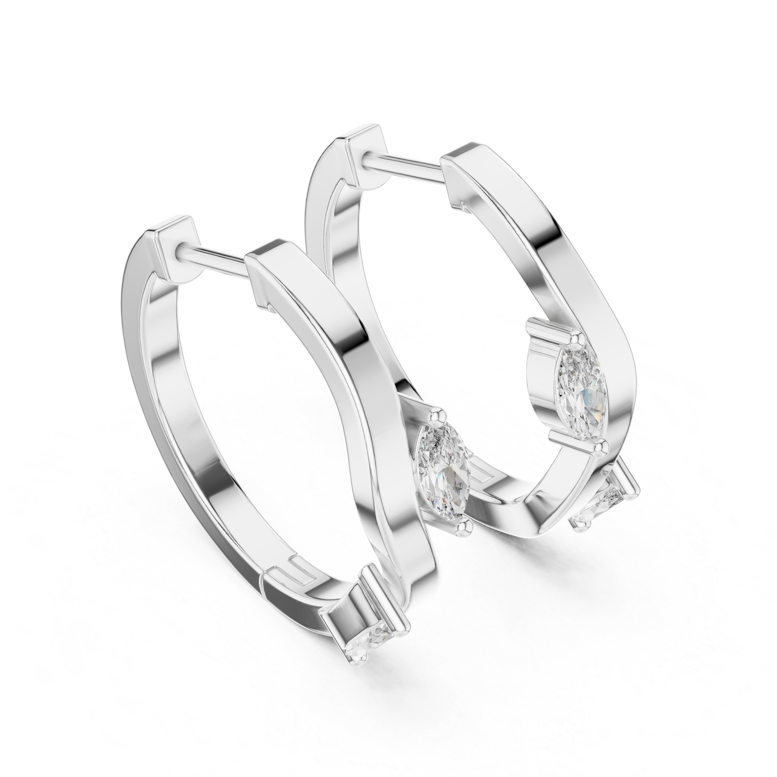 Modern Marquise Diamond Wave Hoop Earrings