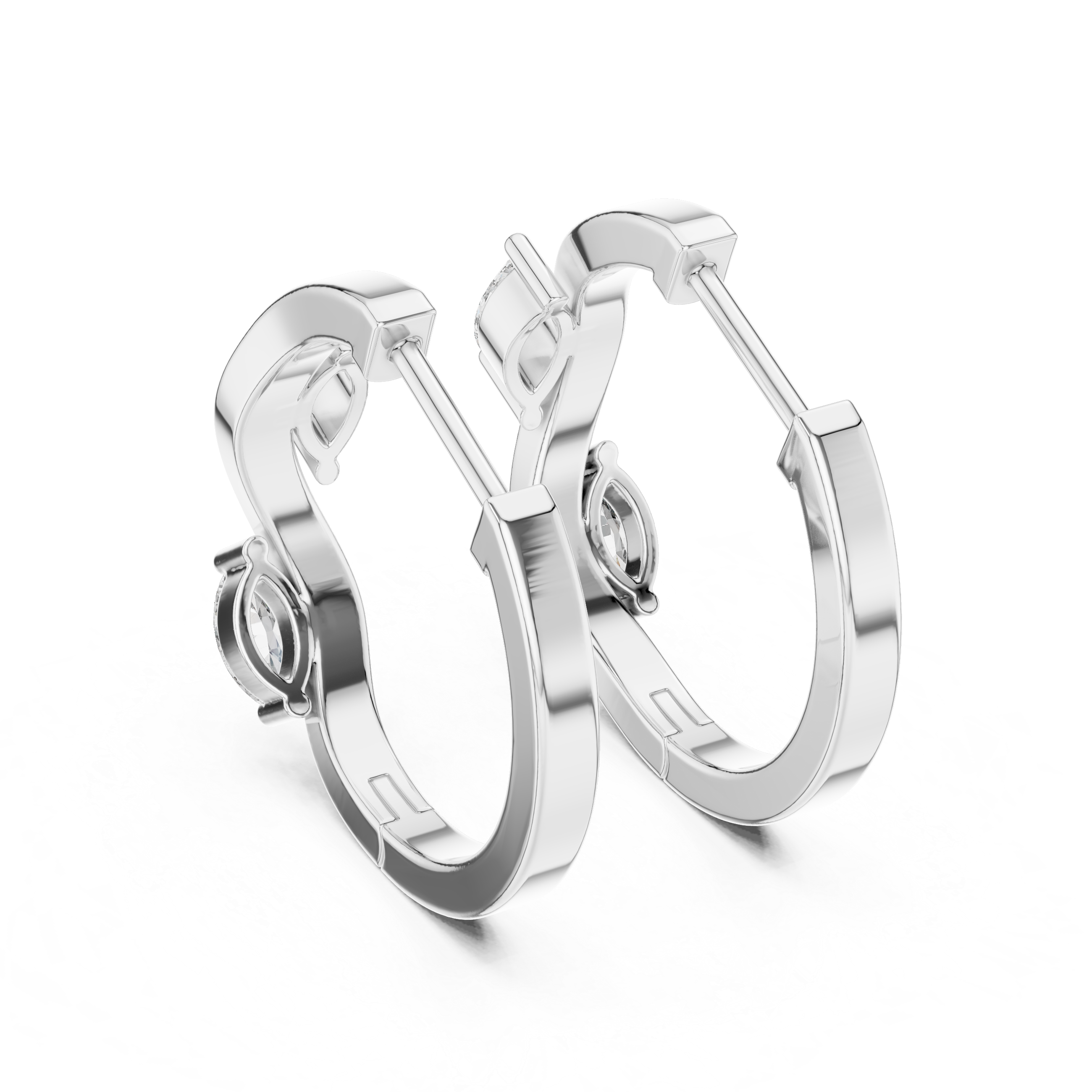 Modern Marquise Diamond Wave Hoop Earrings