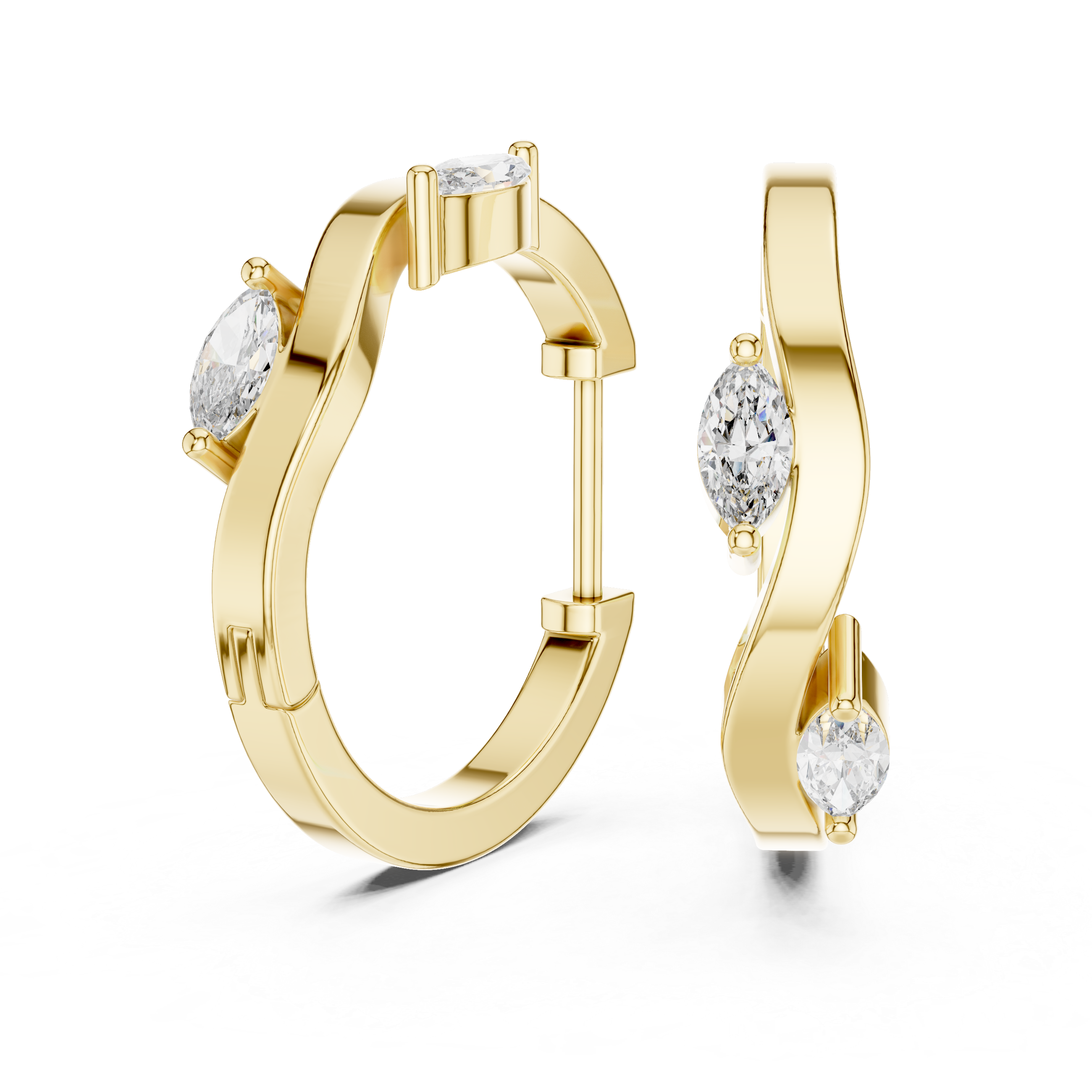 Modern Marquise Diamond Wave Hoop Earrings