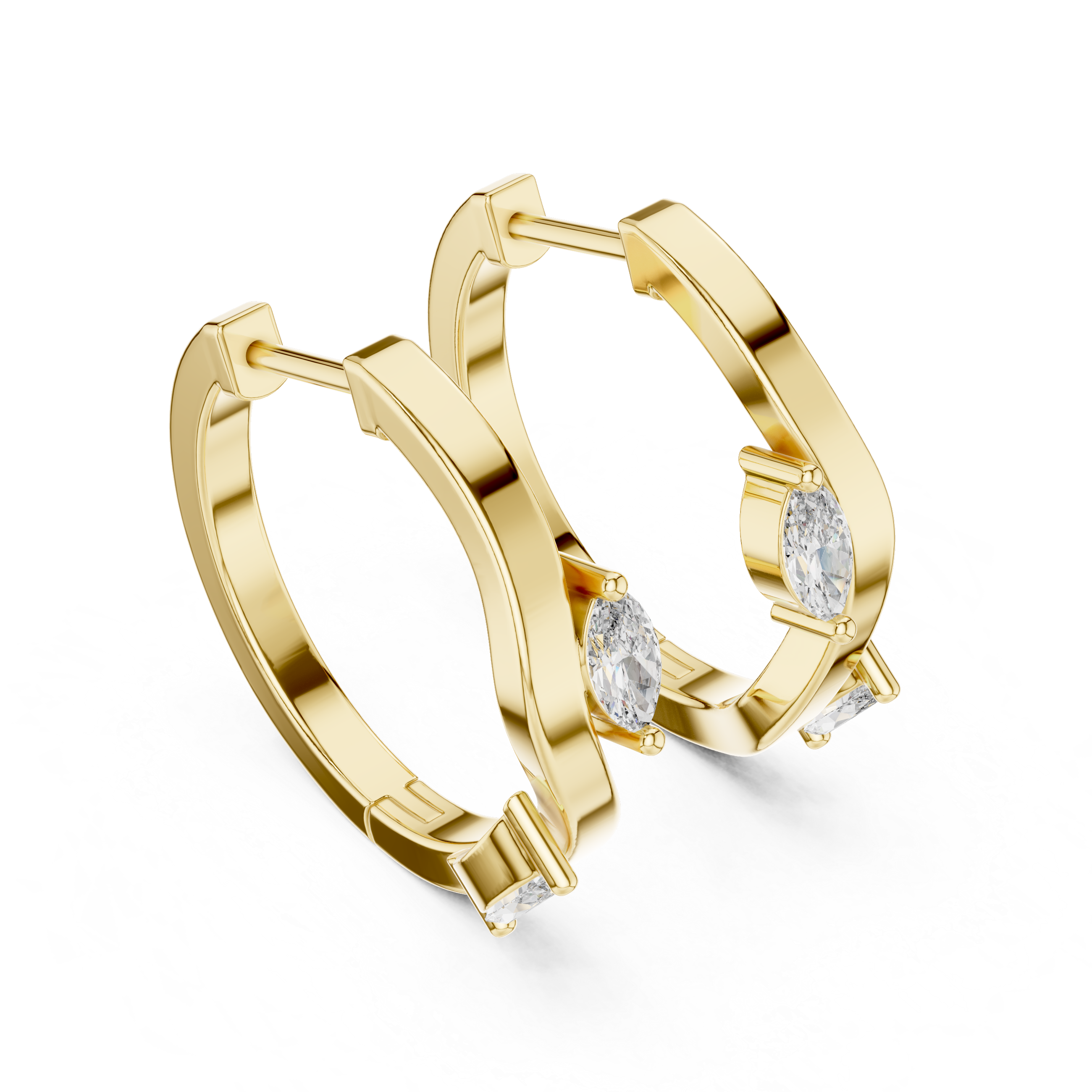 Modern Marquise Diamond Wave Hoop Earrings