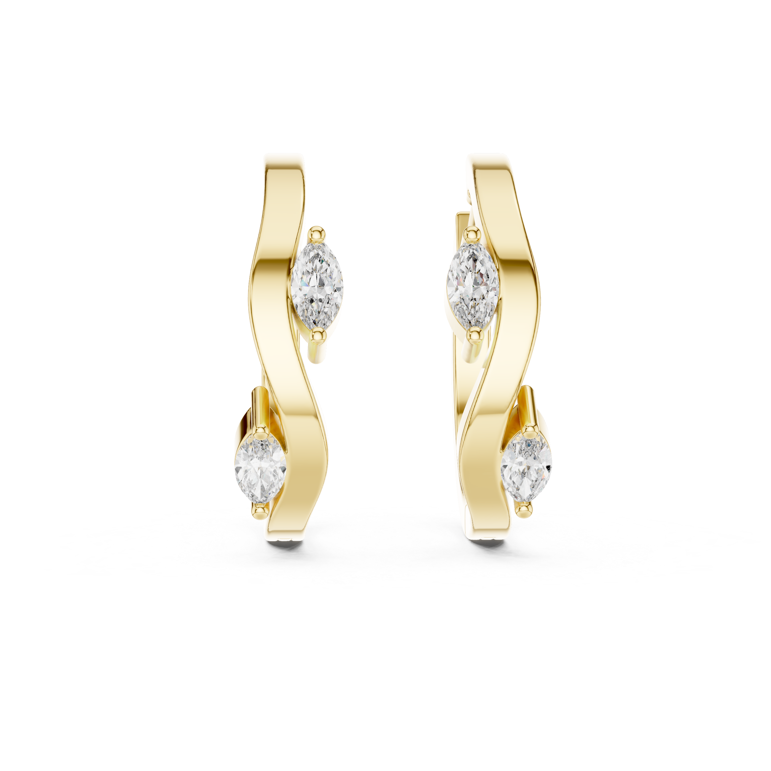 Modern Marquise Diamond Wave Hoop Earrings