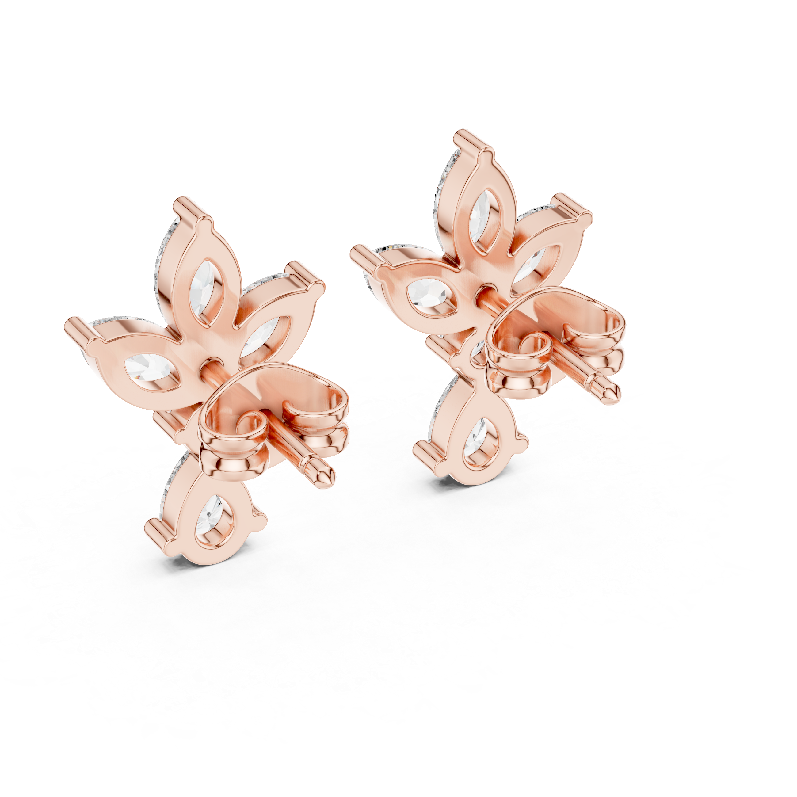 Marquise & Pear Diamond Floral Drop Earrings in Gold