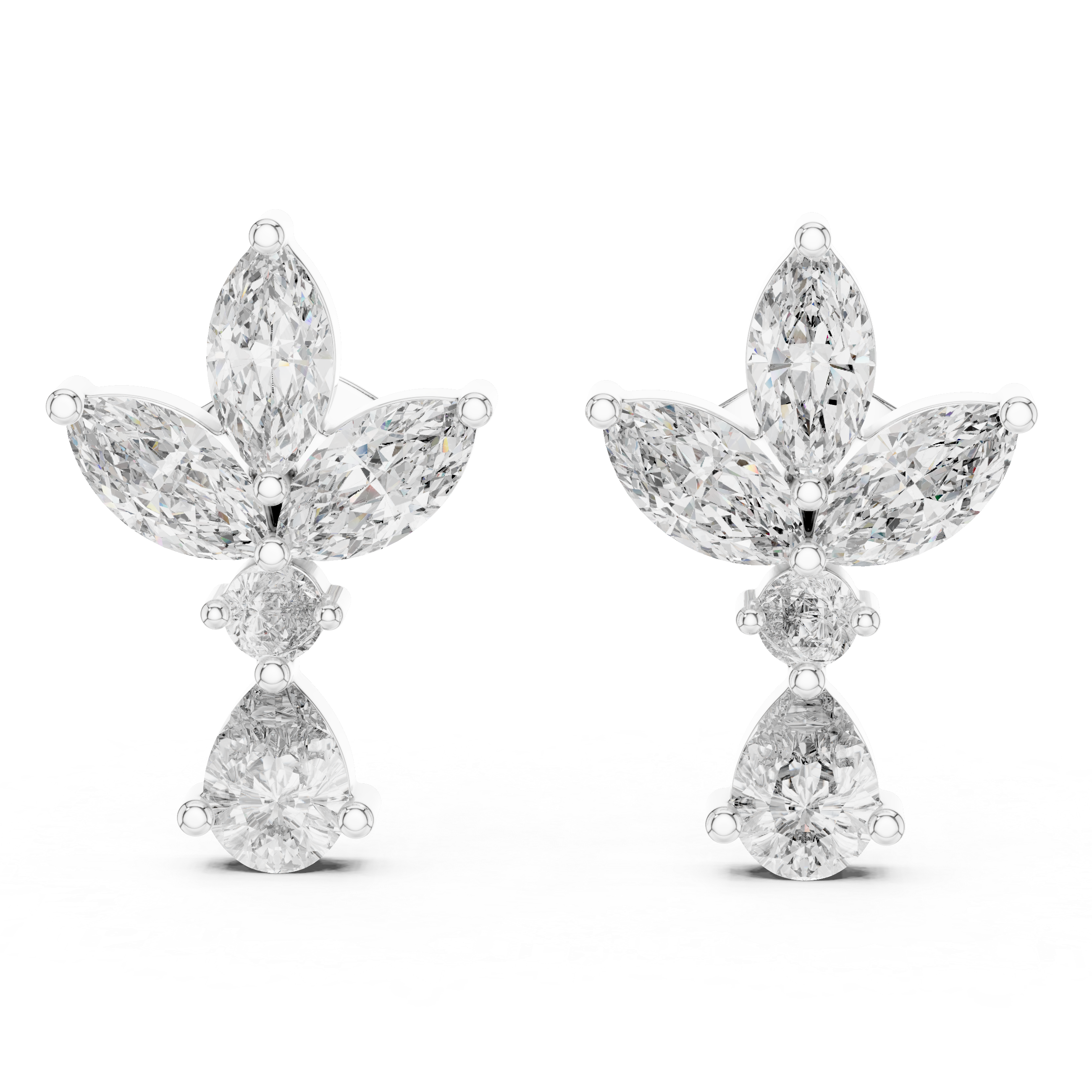 Marquise & Pear Diamond Floral Drop Earrings in Gold