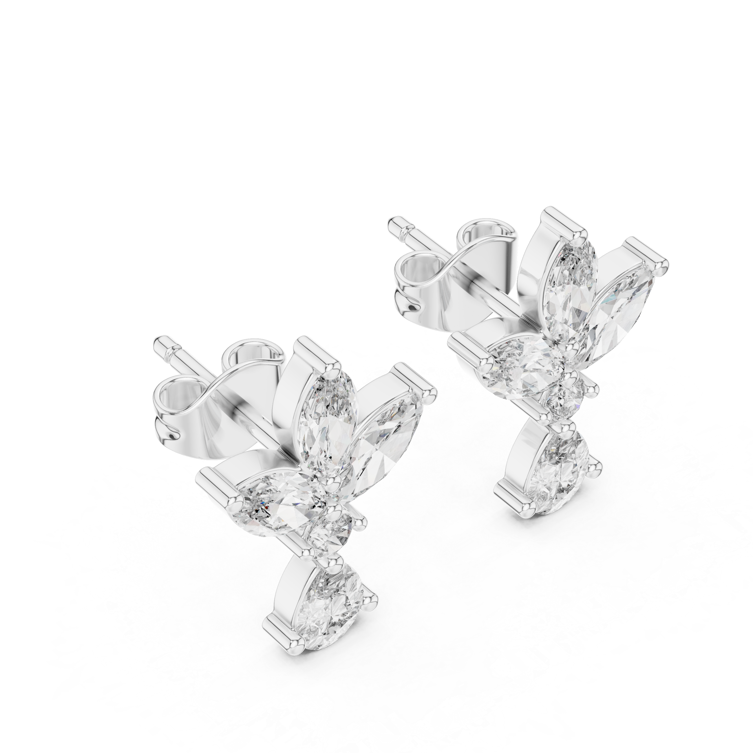 Marquise & Pear Diamond Floral Drop Earrings in Gold