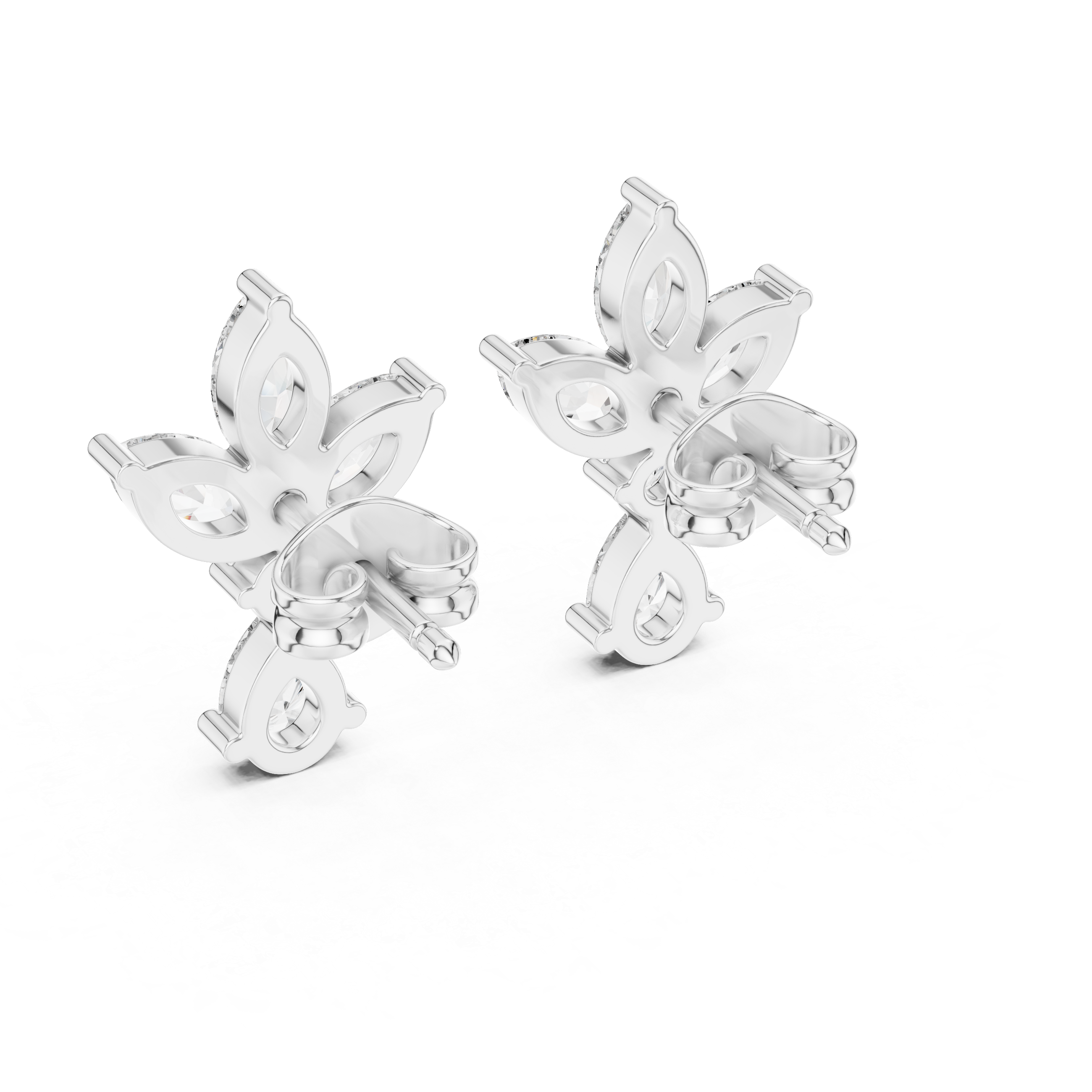 Marquise & Pear Diamond Floral Drop Earrings in Gold