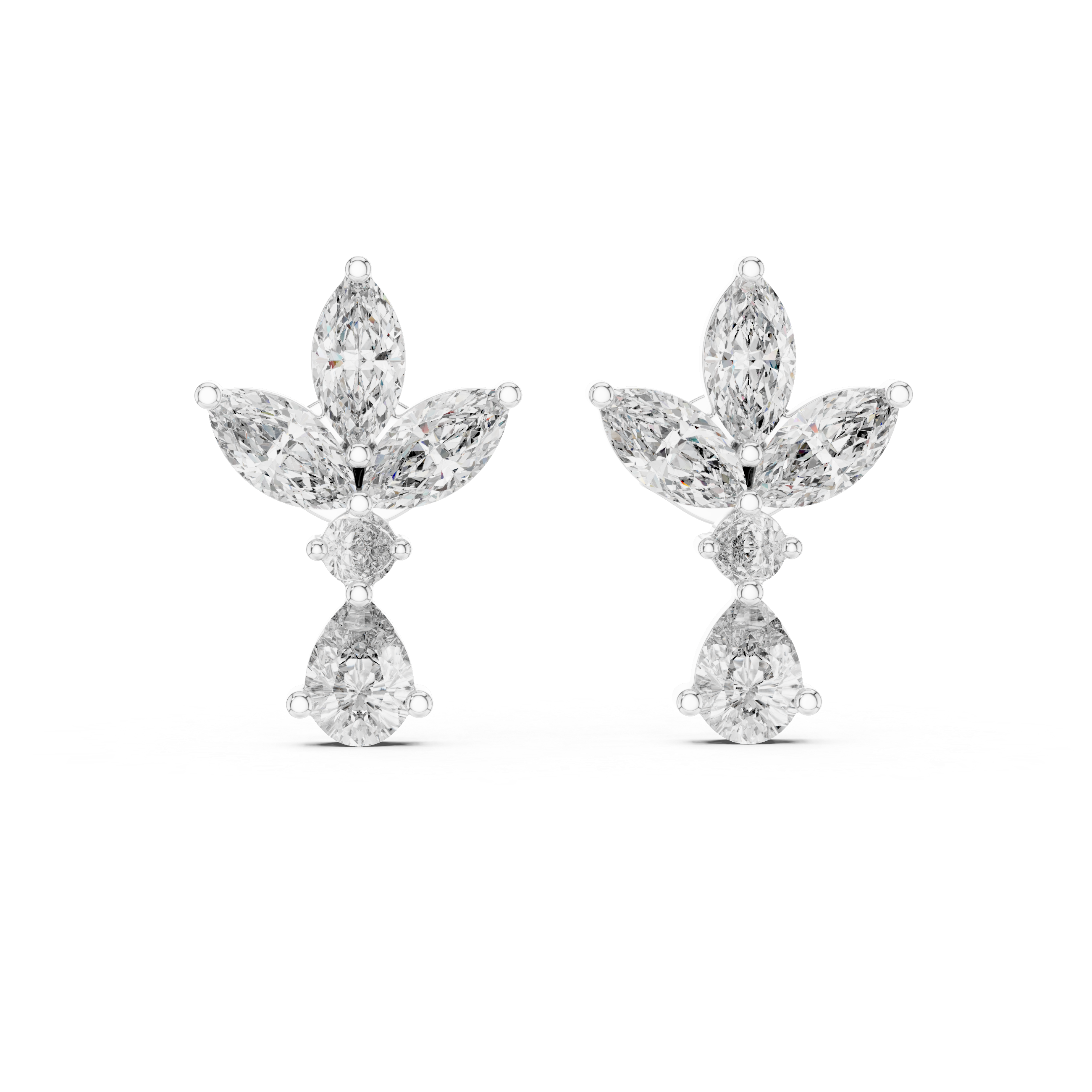 Marquise & Pear Diamond Floral Drop Earrings in Gold